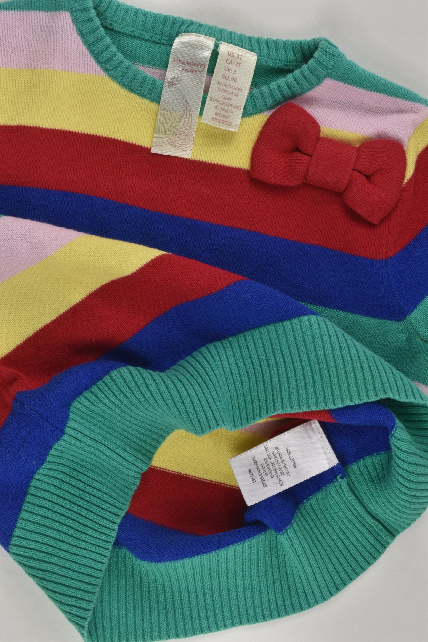 Strawberry Faire Size 3 (98 cm) Rainbow Stripes Knit Top