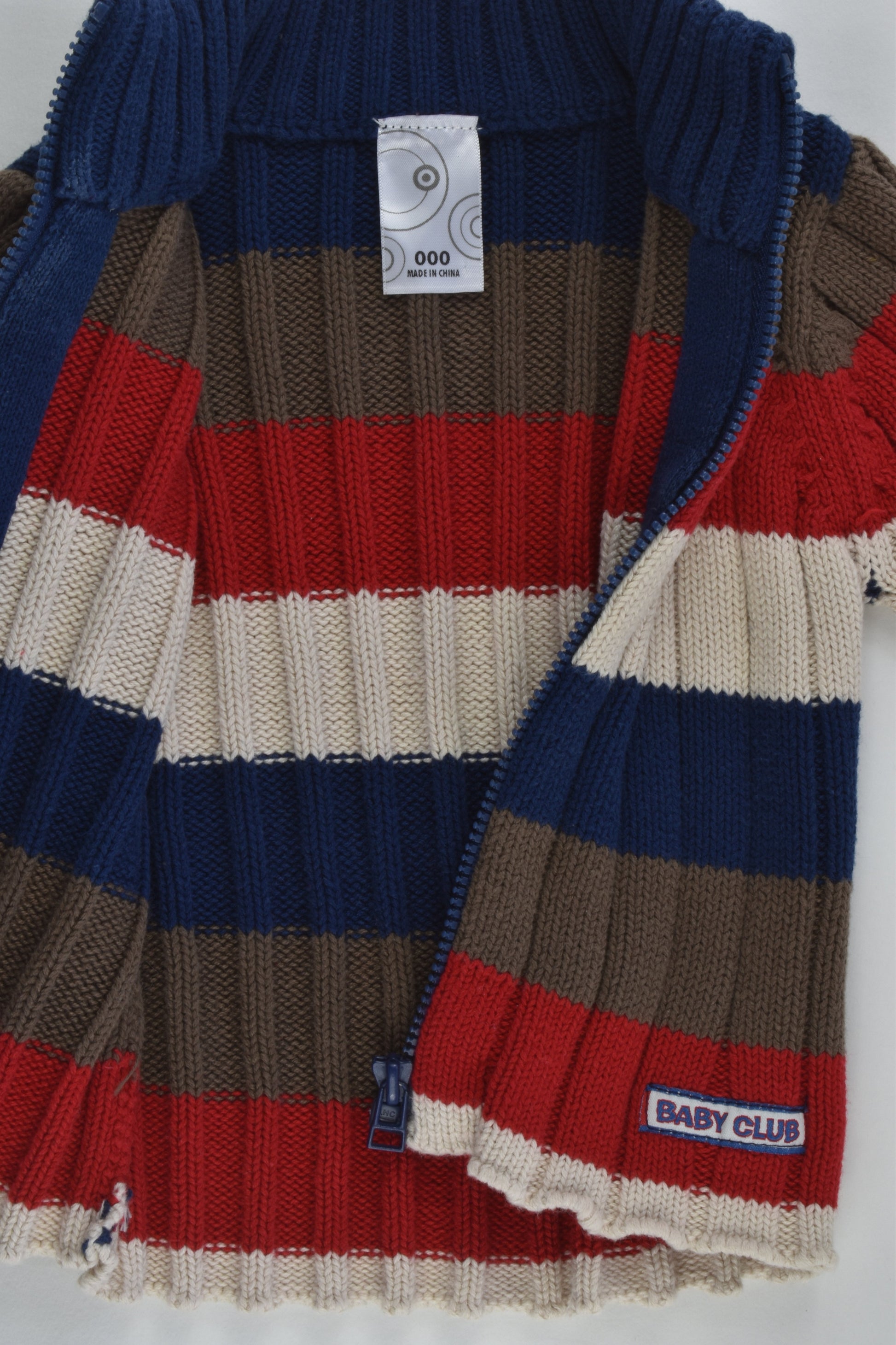 Target Size 000 Striped 'Baby Club' Knitted Zip Jumper