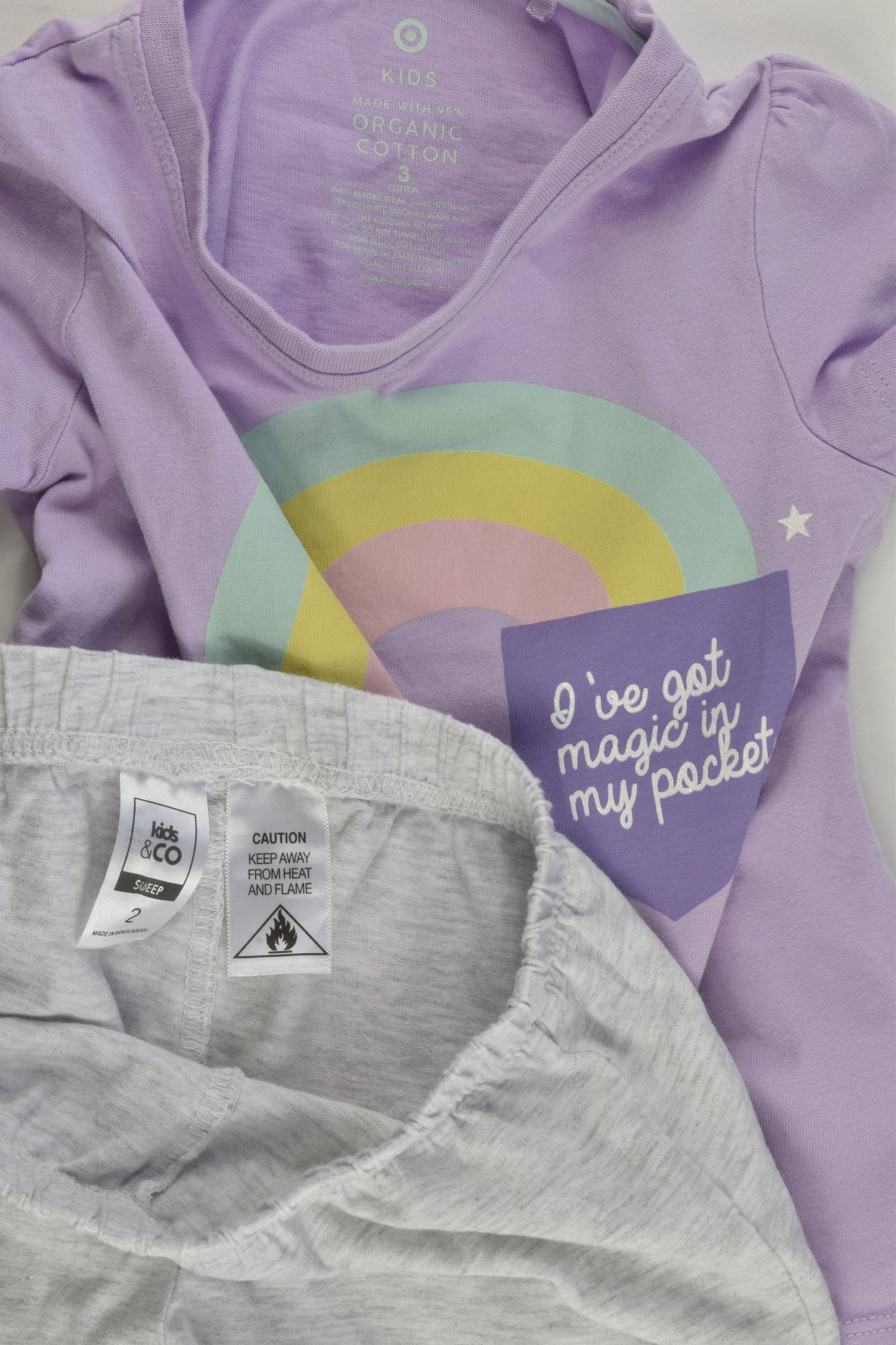 Target Size 3 Organic and Kids & Co Size 2 Pyjamas