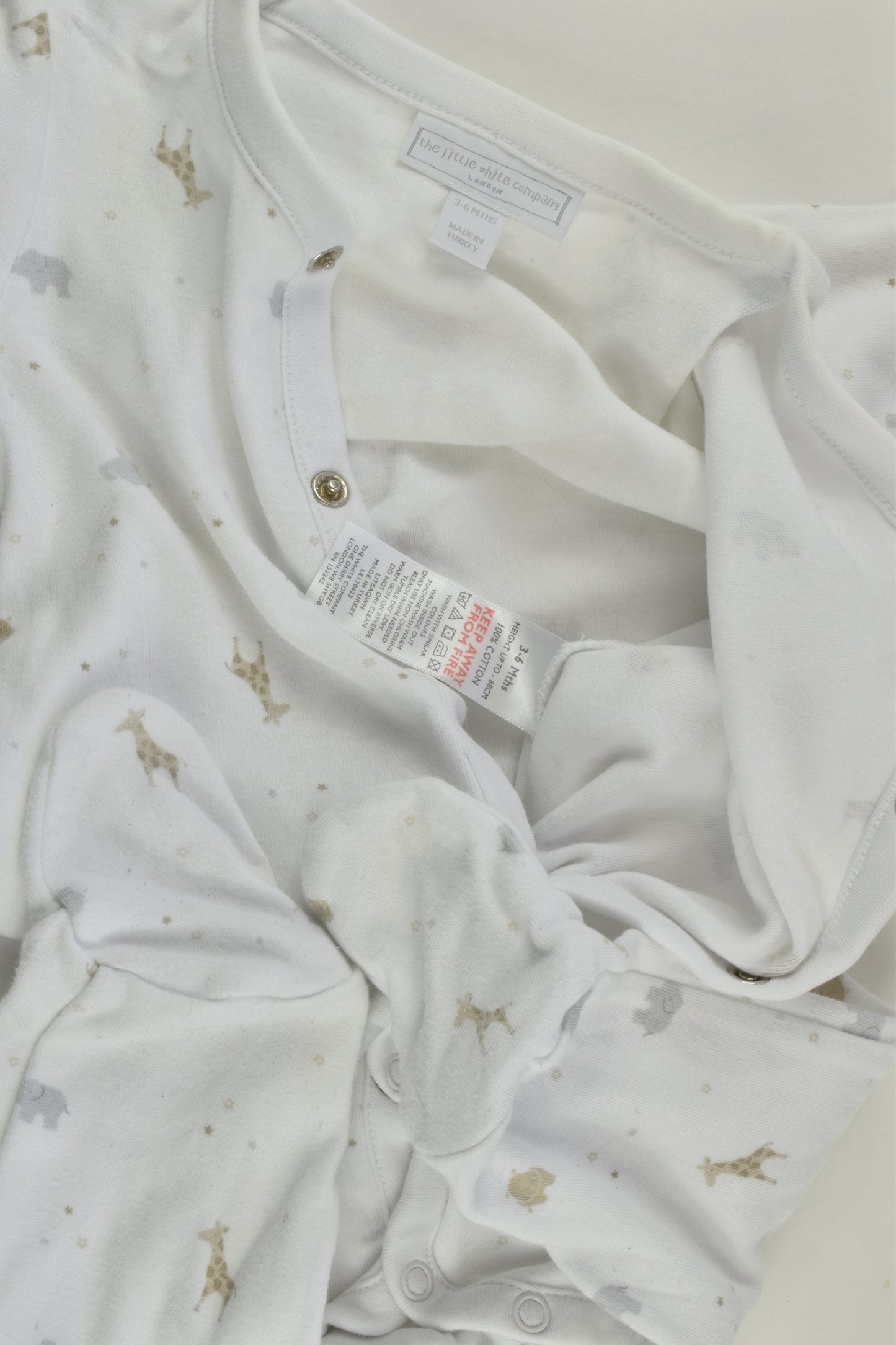The Little White Company (London) Size 00 (3-6 months) Footed Animals Romper