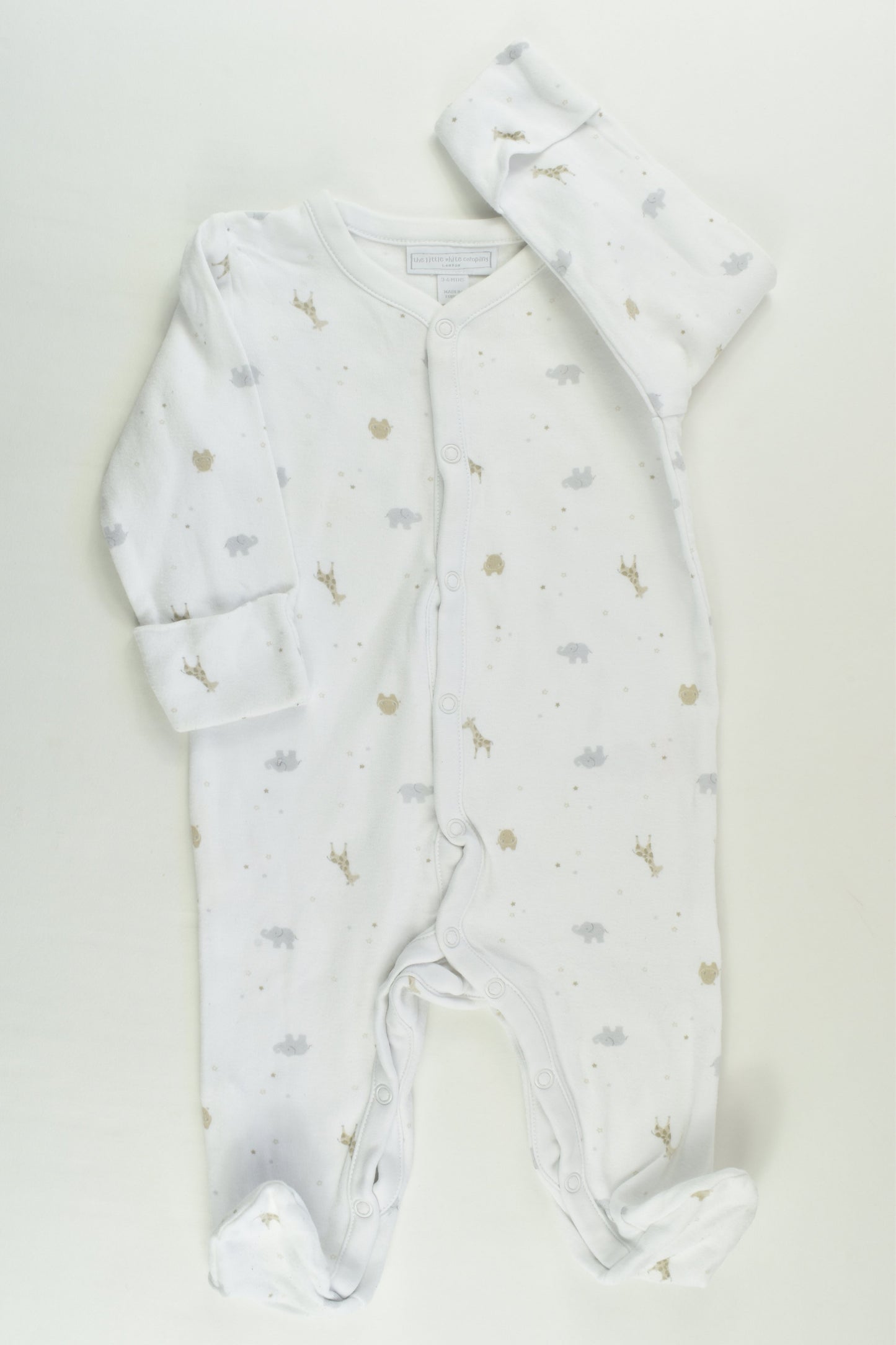 The Little White Company (London) Size 00 (3-6 months) Footed Animals Romper