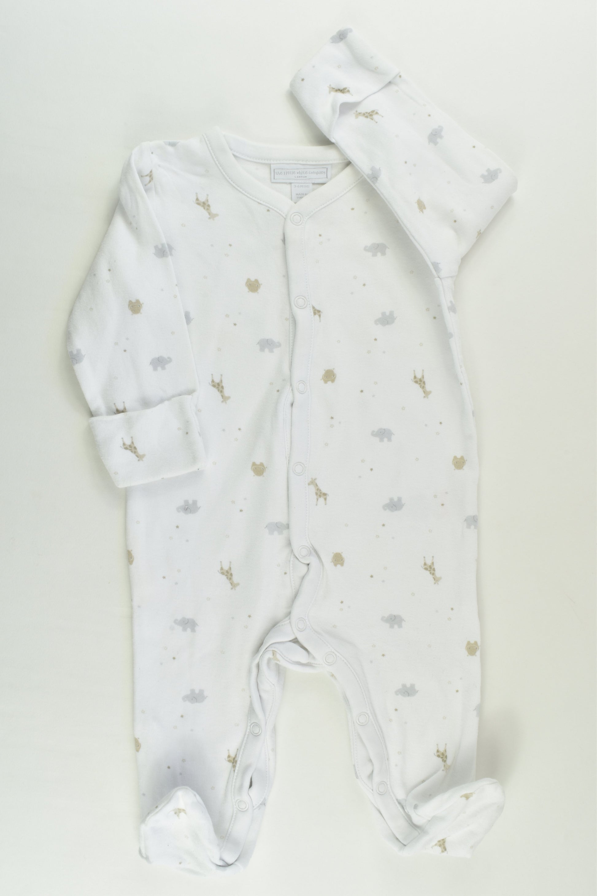 The Little White Company (London) Size 00 (3-6 months) Footed Animals Romper