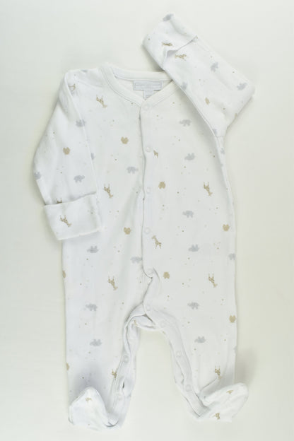 The Little White Company (London) Size 00 (3-6 months) Footed Animals Romper