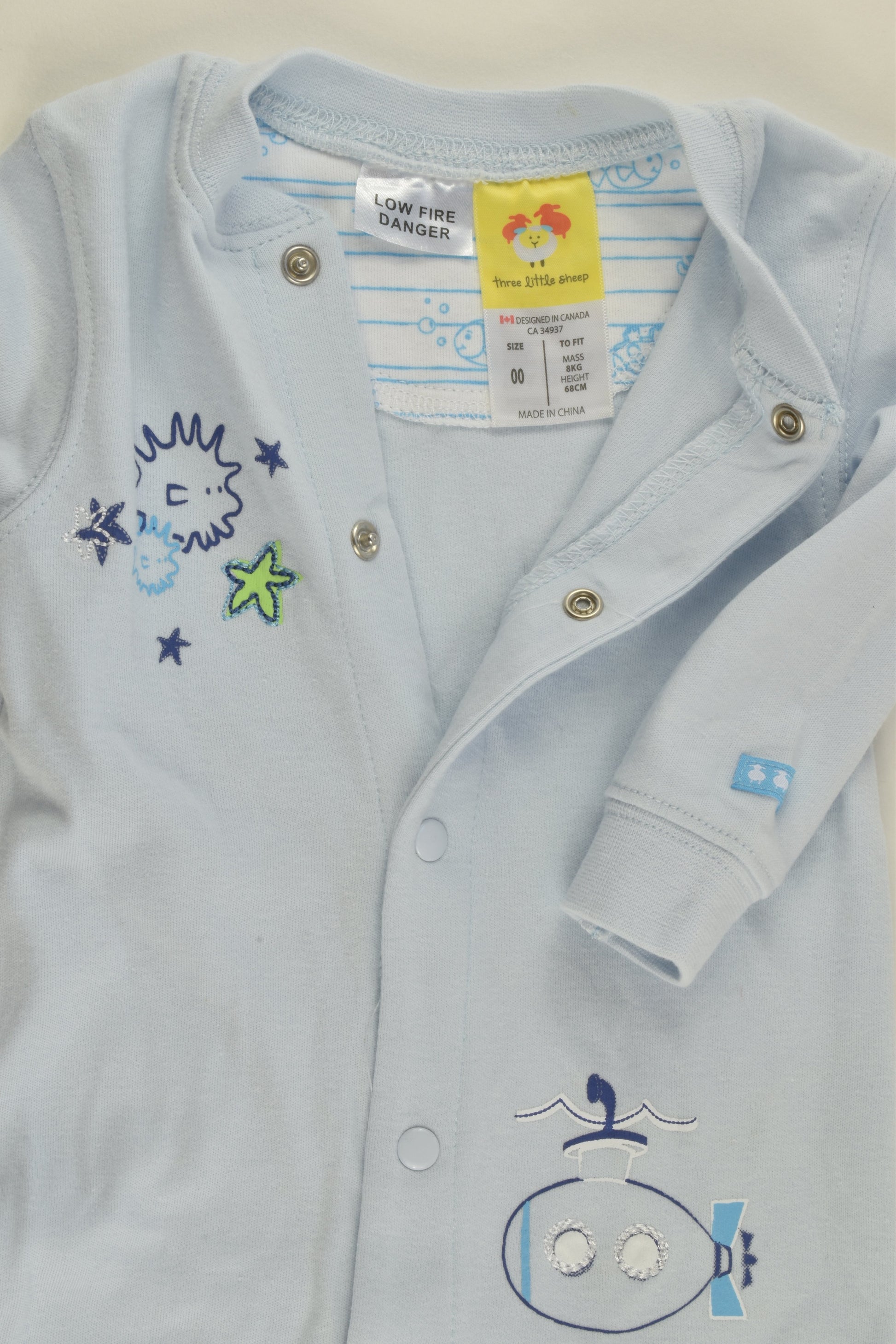 Three Little Sheep Size 00 Under the Sea Footed Romper