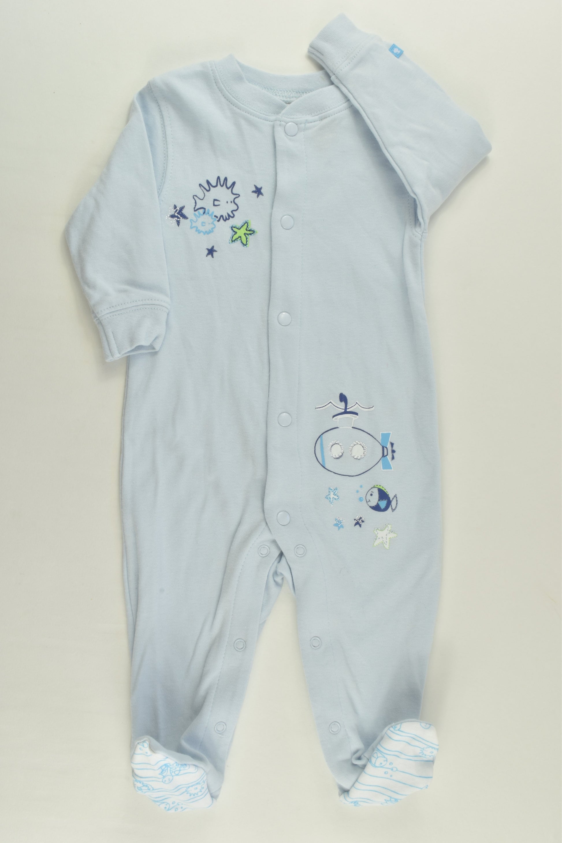 Three Little Sheep Size 00 Under the Sea Footed Romper