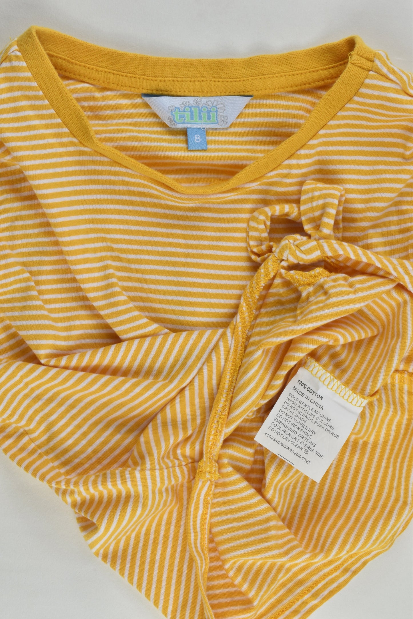 Tilii Size 8 Striped Mustard Tie Front Top
