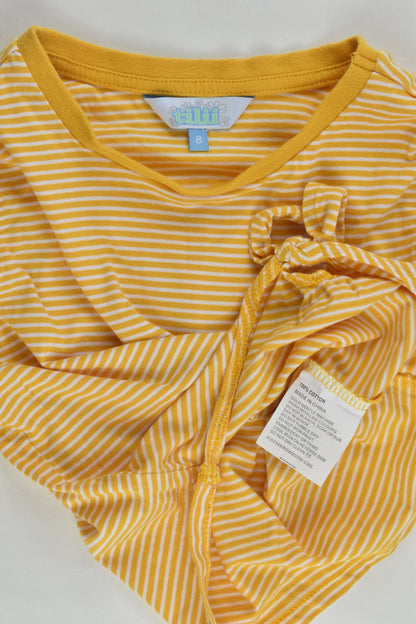 Tilii Size 8 Striped Mustard Tie Front Top