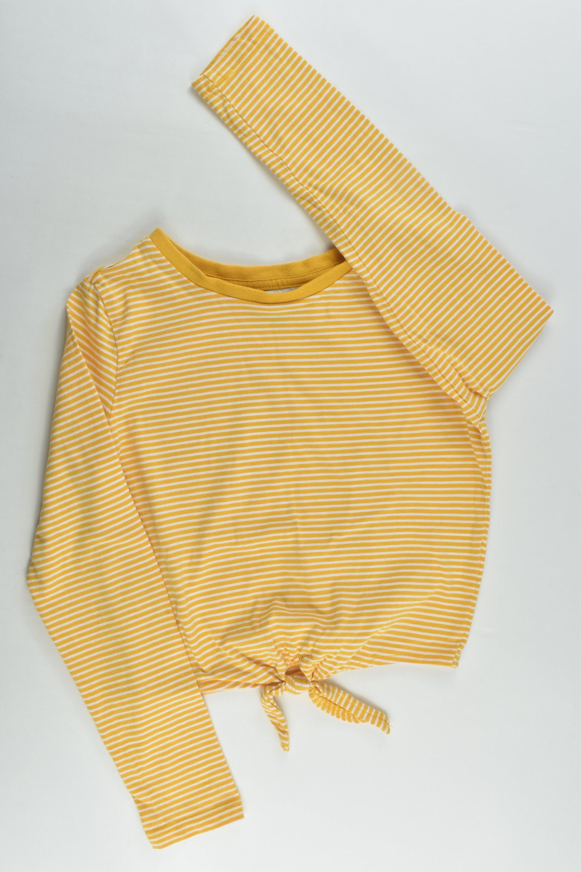 Tilii Size 8 Striped Mustard Tie Front Top