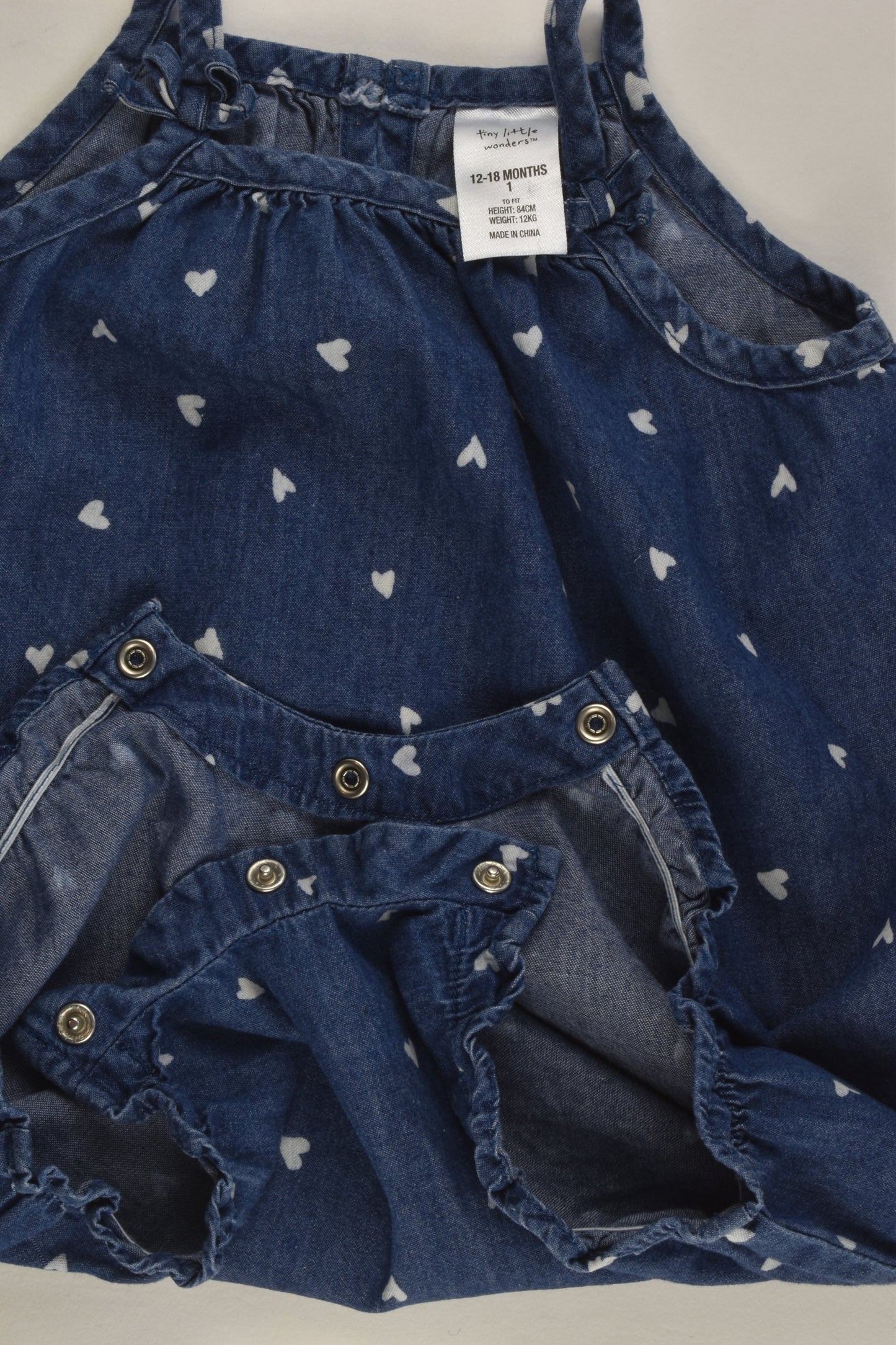 Tiny Little Wonders Size 1 Love Hearts Lightweight Short Denim Romper