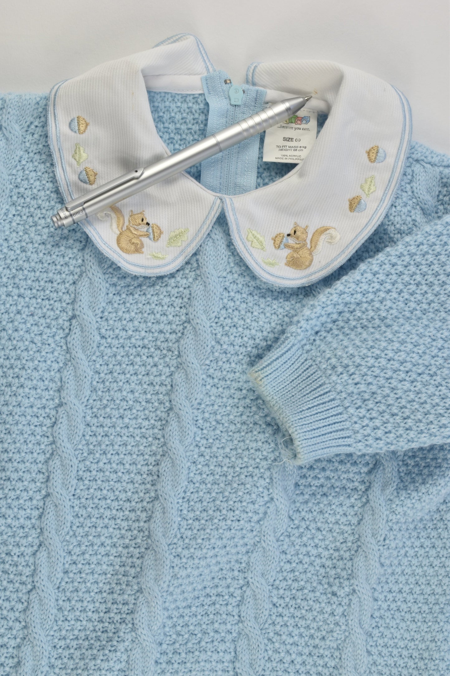 Valco Size 00 (68 cm) Knitted Romper with Squirrels on Collar