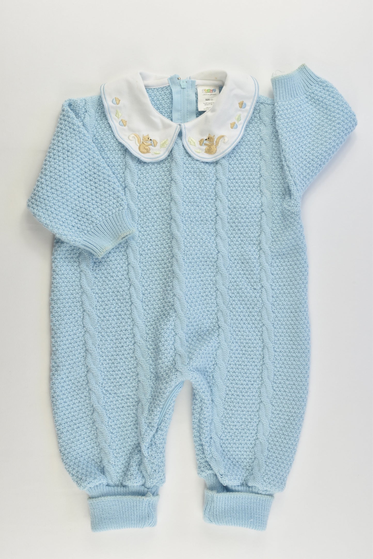 Valco Size 00 (68 cm) Knitted Romper with Squirrels on Collar