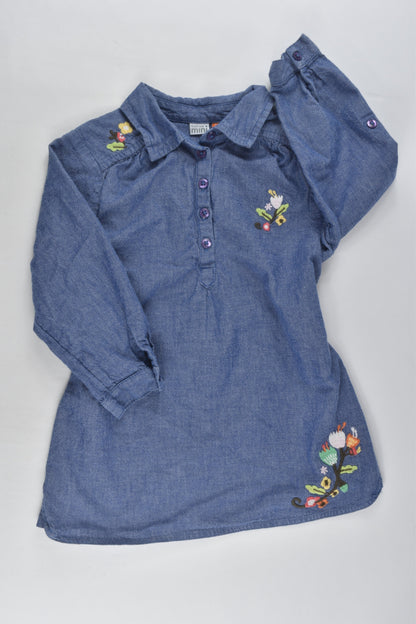 Waitrose Mini Size 2-3 Denim Dress with Floral Embroidery