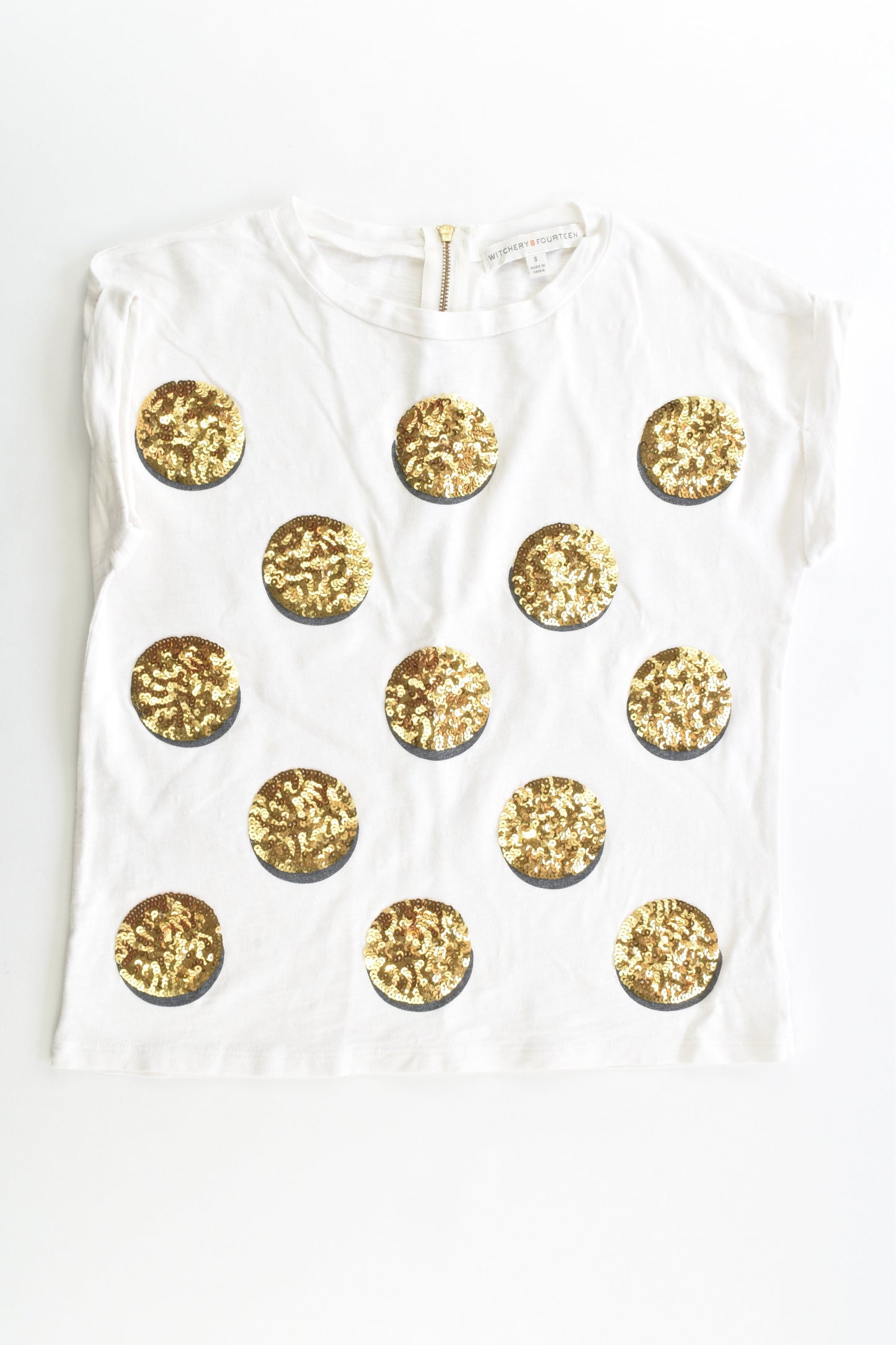 Witchery Size 8 Golden Sequins Polka Dots T-shirt