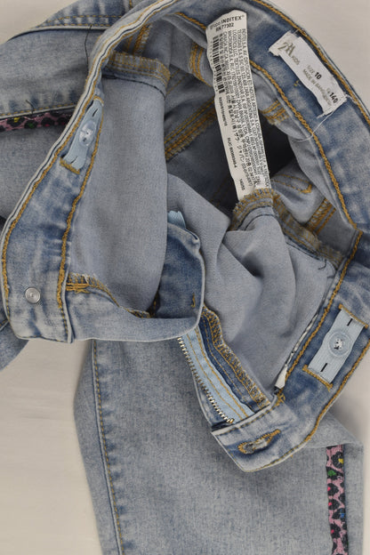 Zara Size 10 (140 cm) Stretchy Denim Pants with Leopard Detail