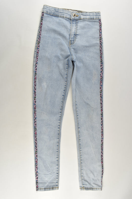 Zara Size 10 (140 cm) Stretchy Denim Pants with Leopard Detail