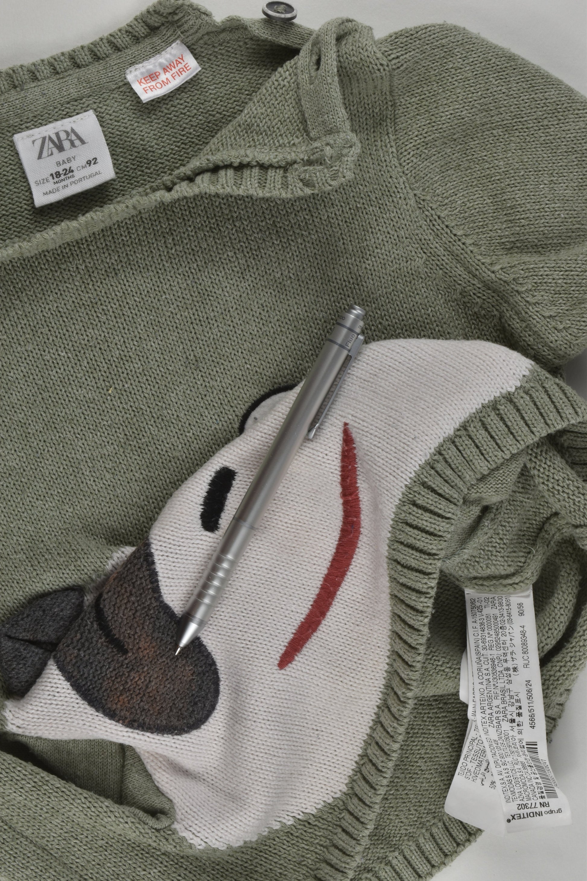 Zara Size 2 (18-24 months, 92 cm) Panda Knitted Jumper