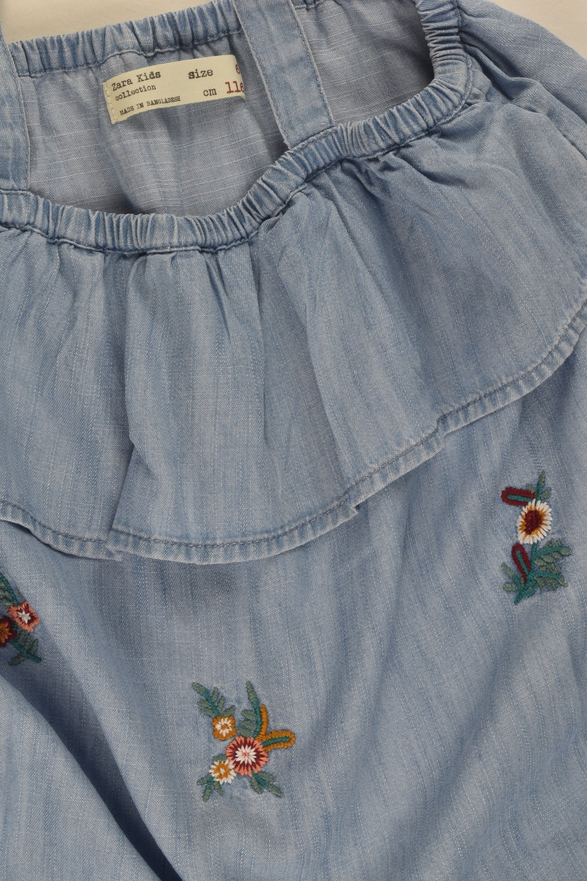 Zara Size 6 Floral Embroidery Denim Dress