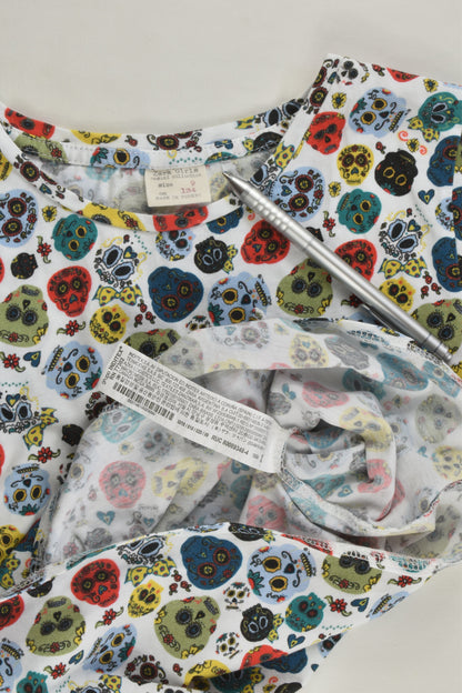 Zara Size 9 (134 cm) Colourful Skulls Tie Front T-shirt