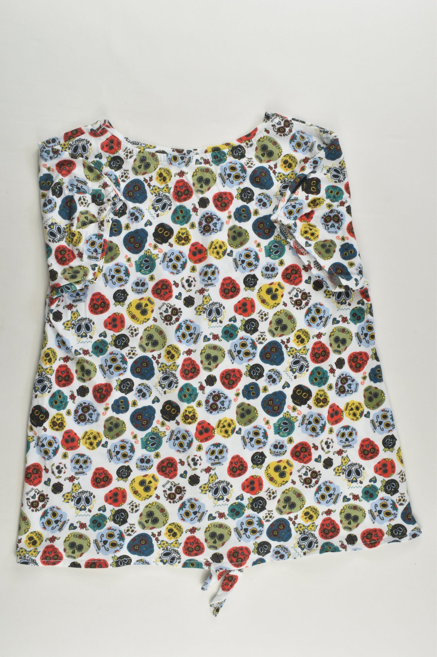 Zara Size 9 (134 cm) Colourful Skulls Tie Front T-shirt