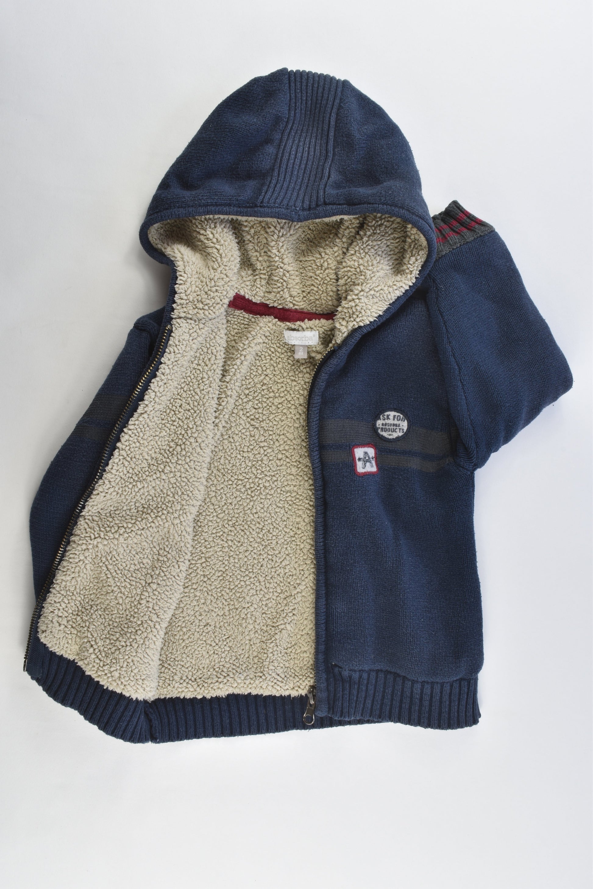 Absorba (France) Size 1-2 (86 cm) Knitted Hooded Jumper with Fluffy Lining
