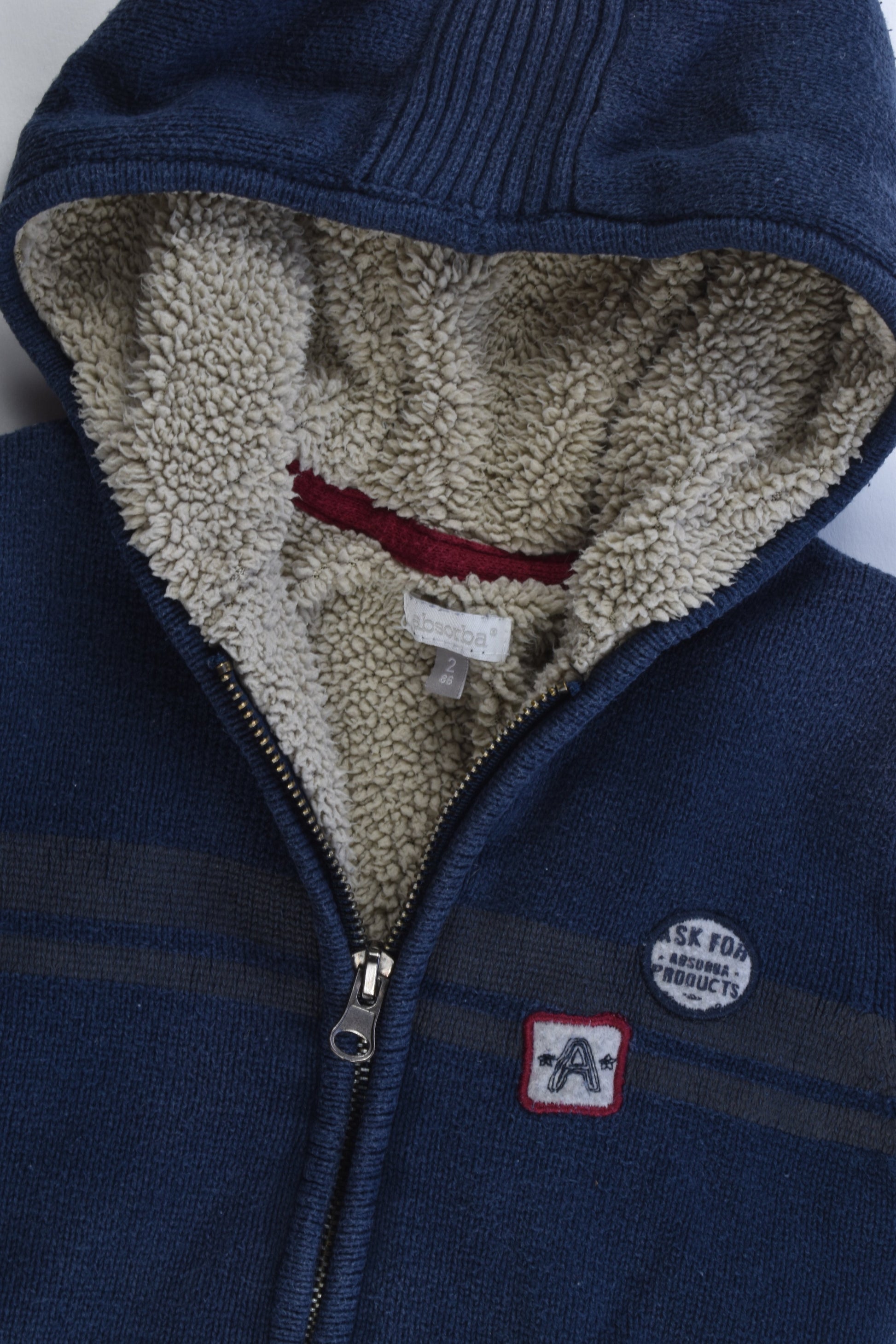 Absorba (France) Size 1-2 (86 cm) Knitted Hooded Jumper with Fluffy Lining