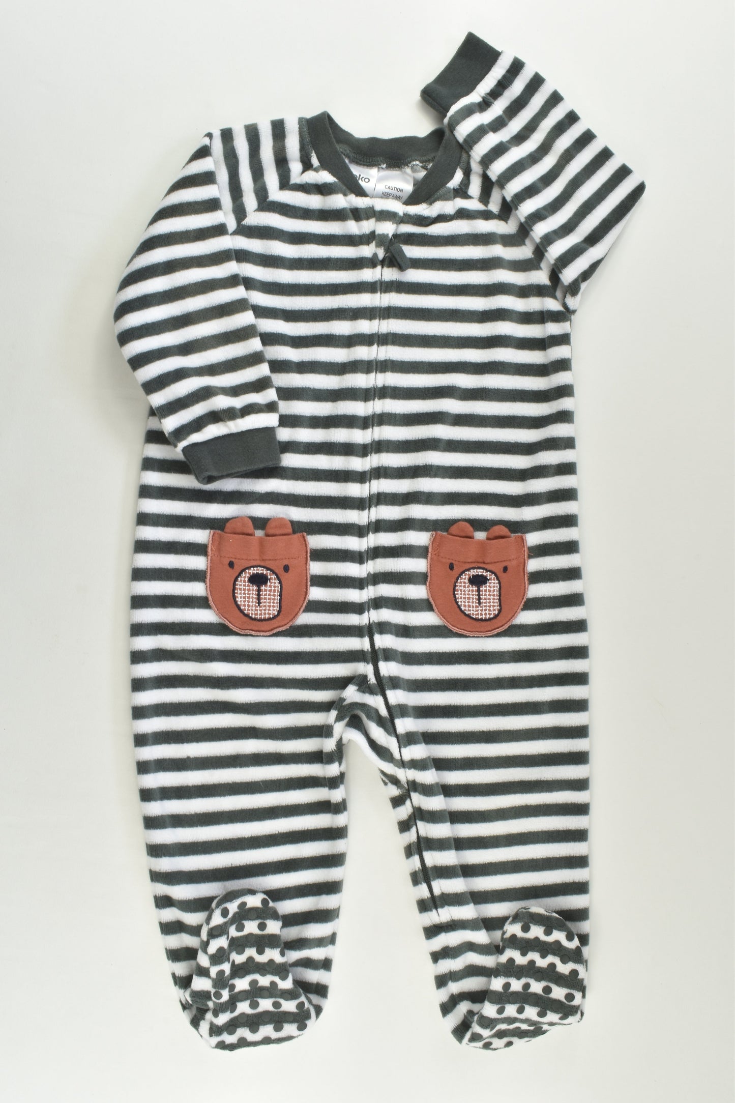 Anko Size 0 Footed Teddy Bear Pockets Velour Romper