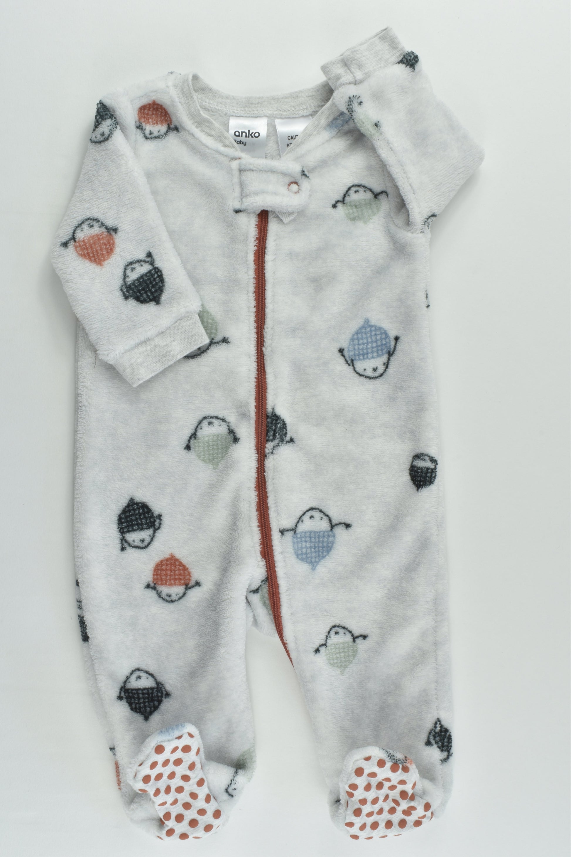 Anko Size 000 (0-3 months) Acorn Footed Fleece Romper