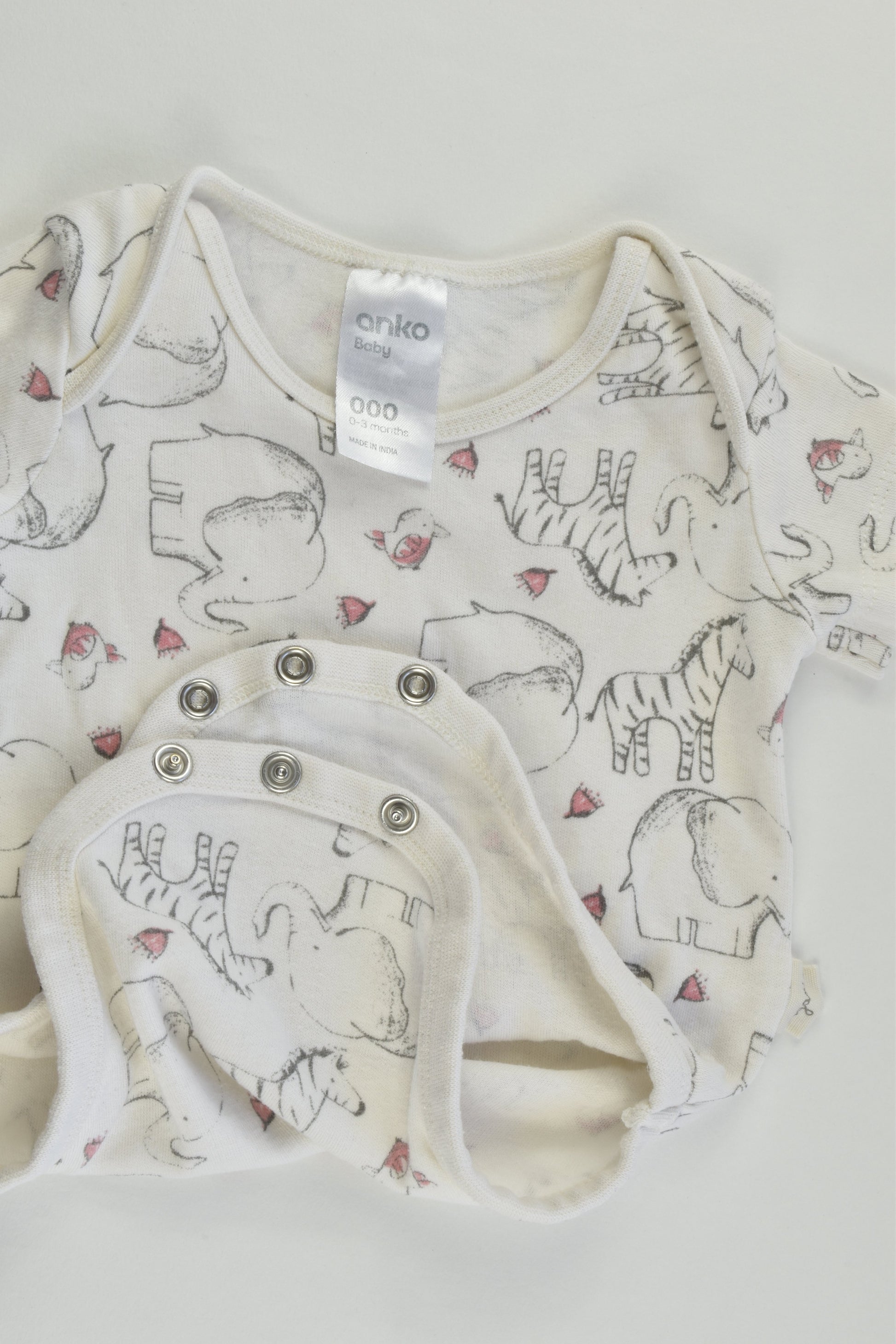 Anko Size 000 (0-3 months) Elephant, Zebra and Bird Bodysuit