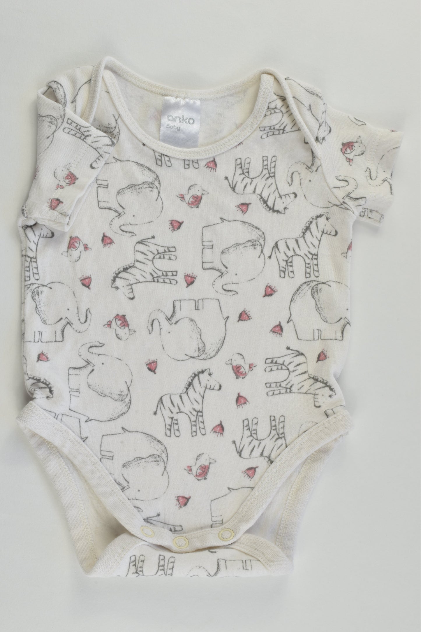 Anko Size 000 (0-3 months) Elephant, Zebra and Bird Bodysuit