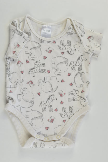 Anko Size 000 (0-3 months) Elephant, Zebra and Bird Bodysuit