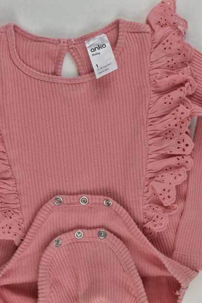 Anko Size 1 Ribbed Lace Ruffle Bodysuit
