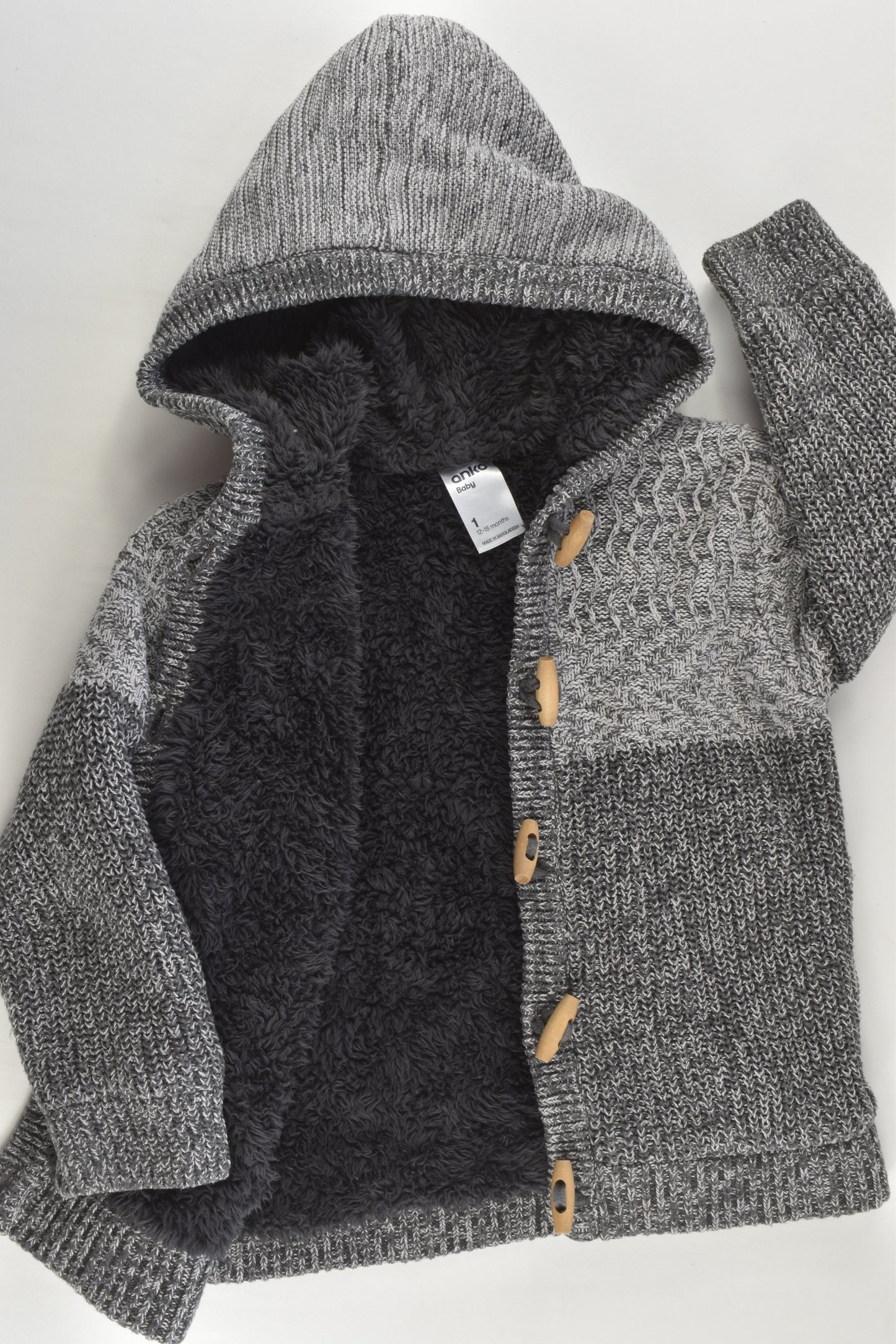 Anko Size 1 Warm Knitted Jumper wirh Hood and Fluffy Lining