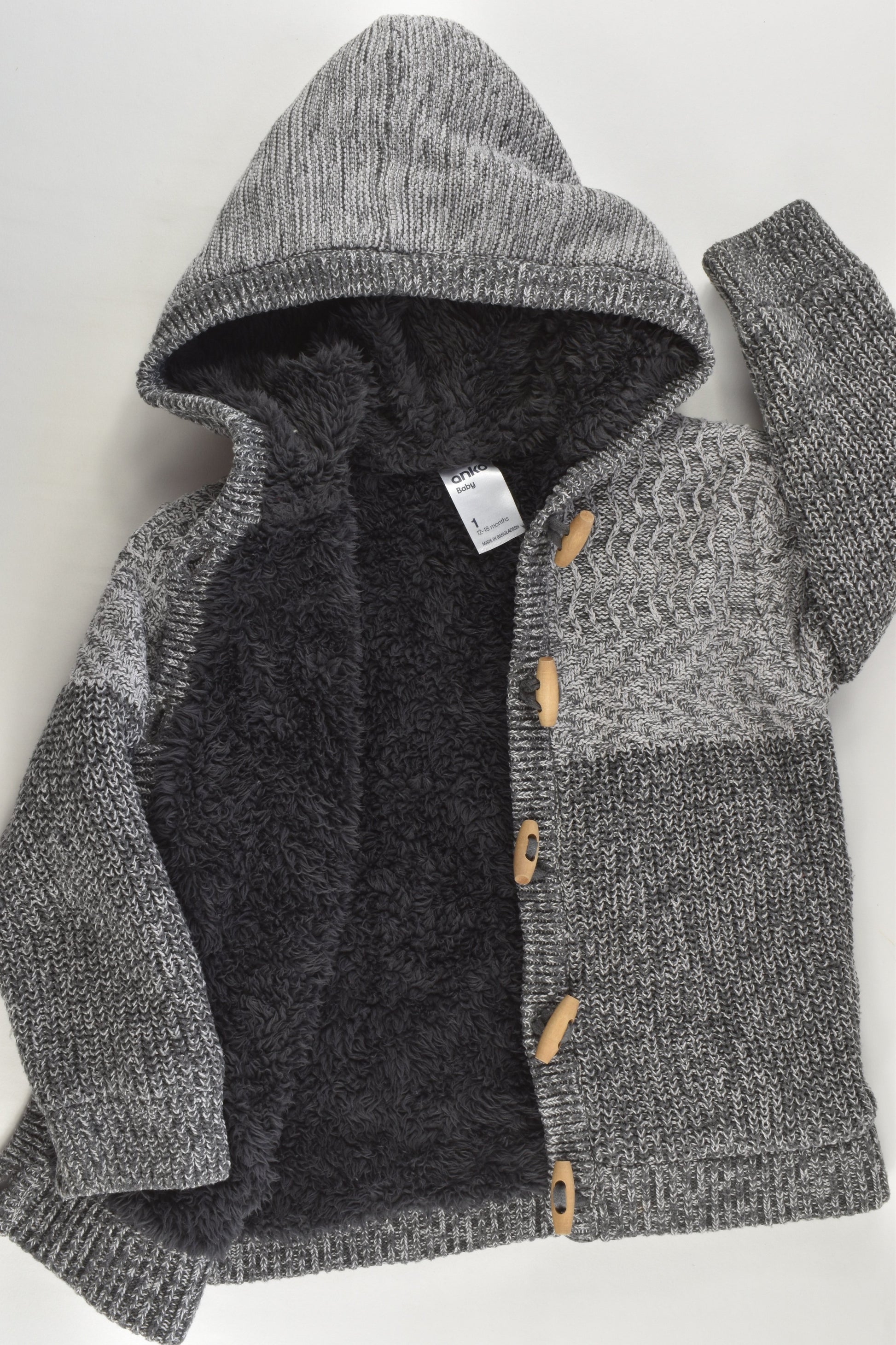 Anko Size 1 Warm Knitted Jumper wirh Hood and Fluffy Lining