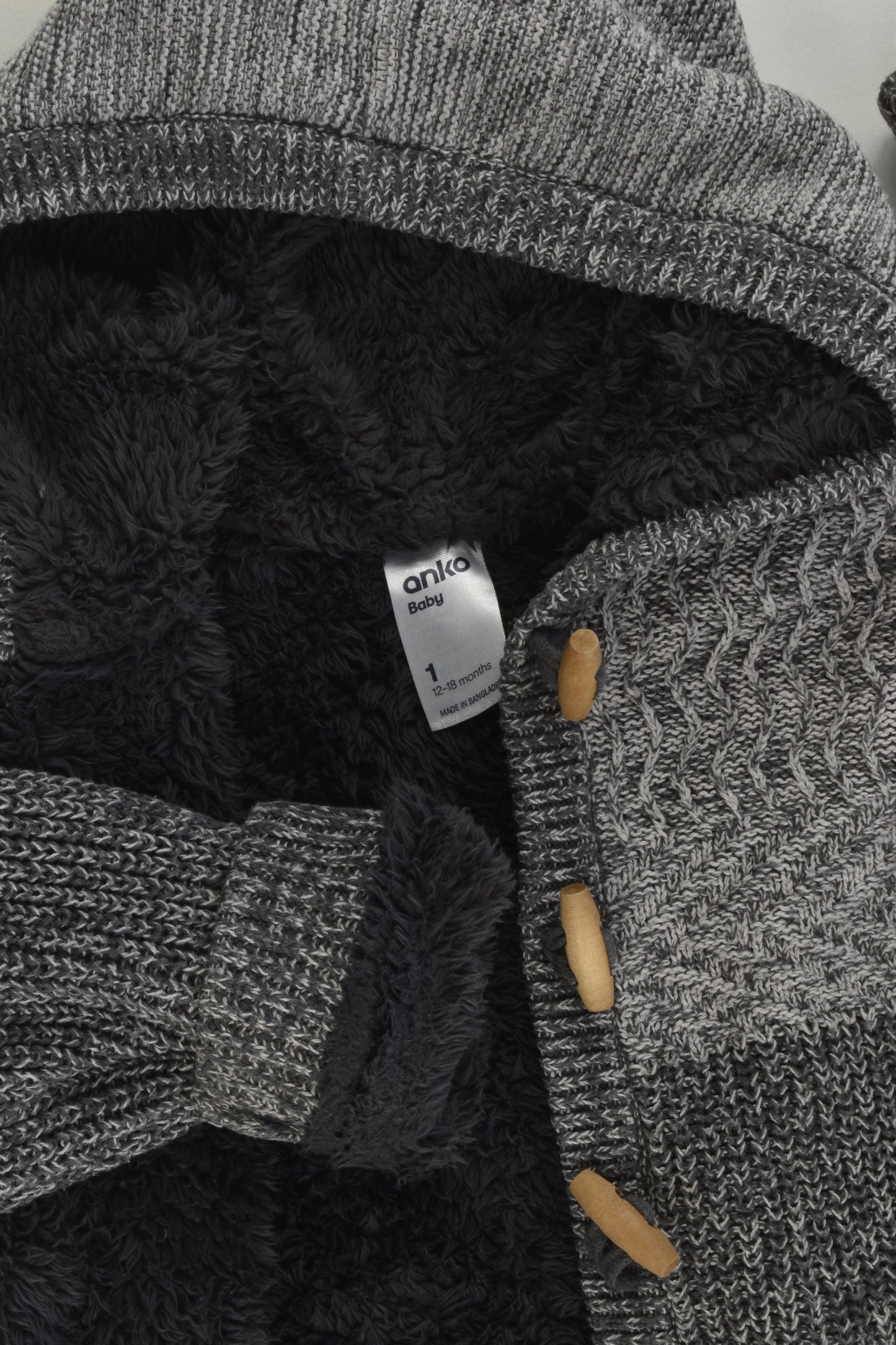 Anko Size 1 Warm Knitted Jumper wirh Hood and Fluffy Lining