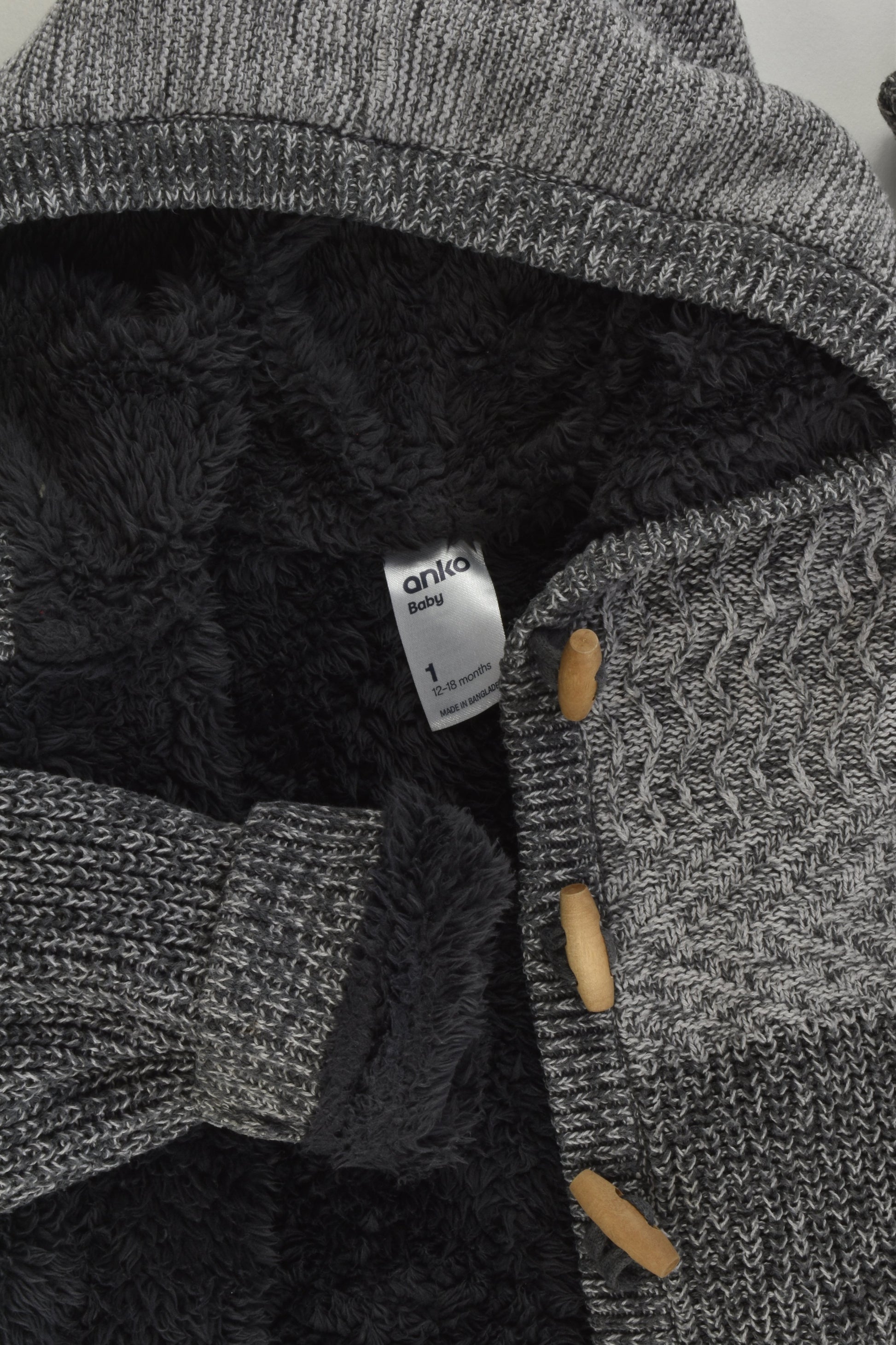 Anko Size 1 Warm Knitted Jumper wirh Hood and Fluffy Lining
