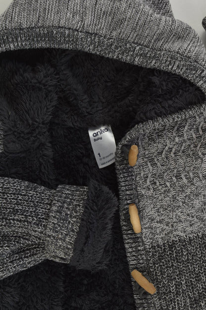Anko Size 1 Warm Knitted Jumper wirh Hood and Fluffy Lining