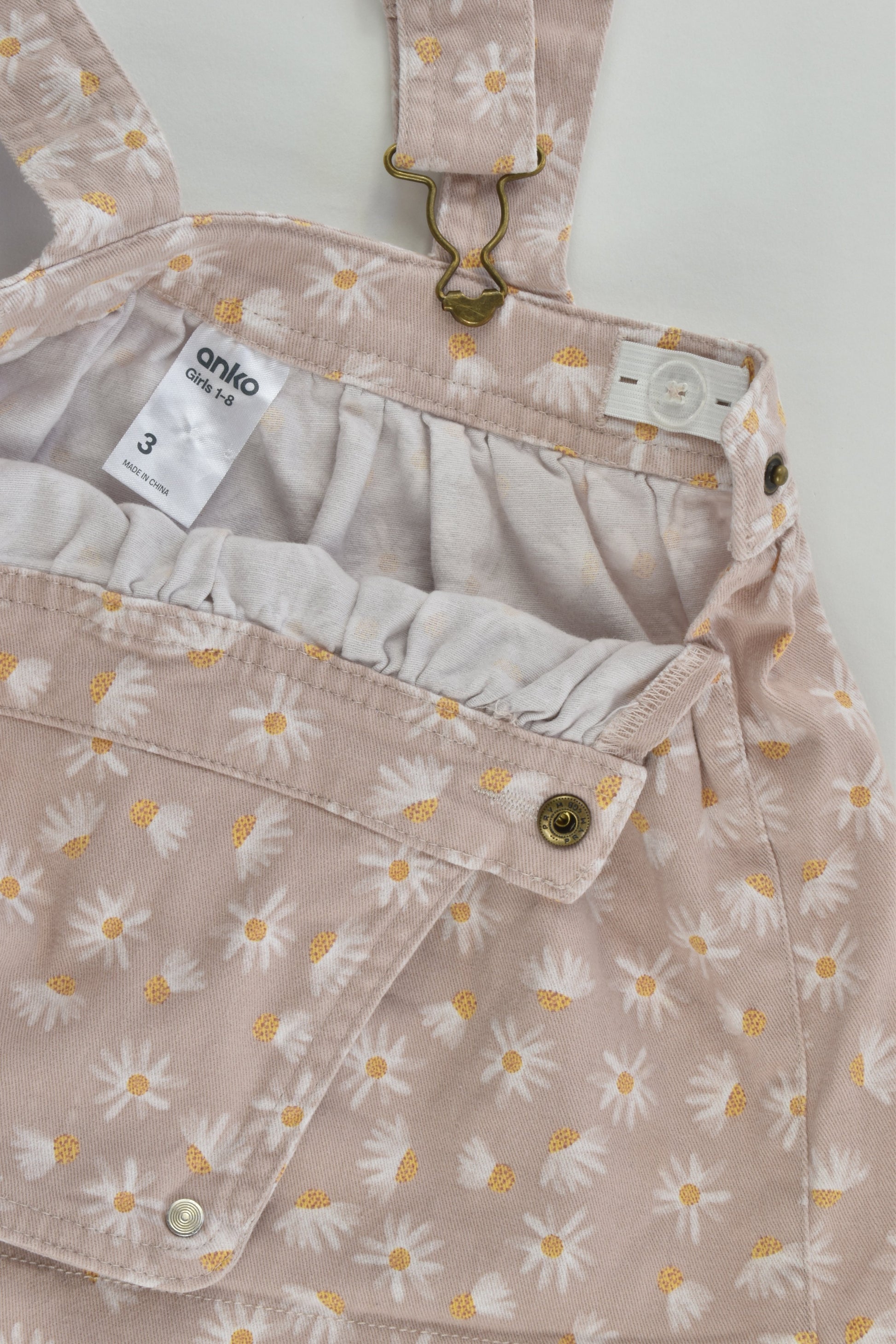 Anko Size 3 Daisies Stretchy Denim Pinafore Dress