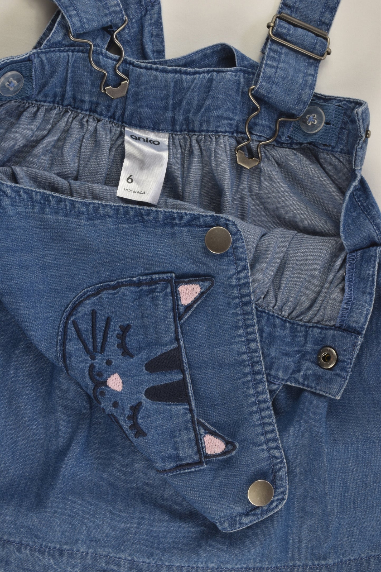 Anko Size 6 Lightweight Denim Pinafore with Cat Pocket