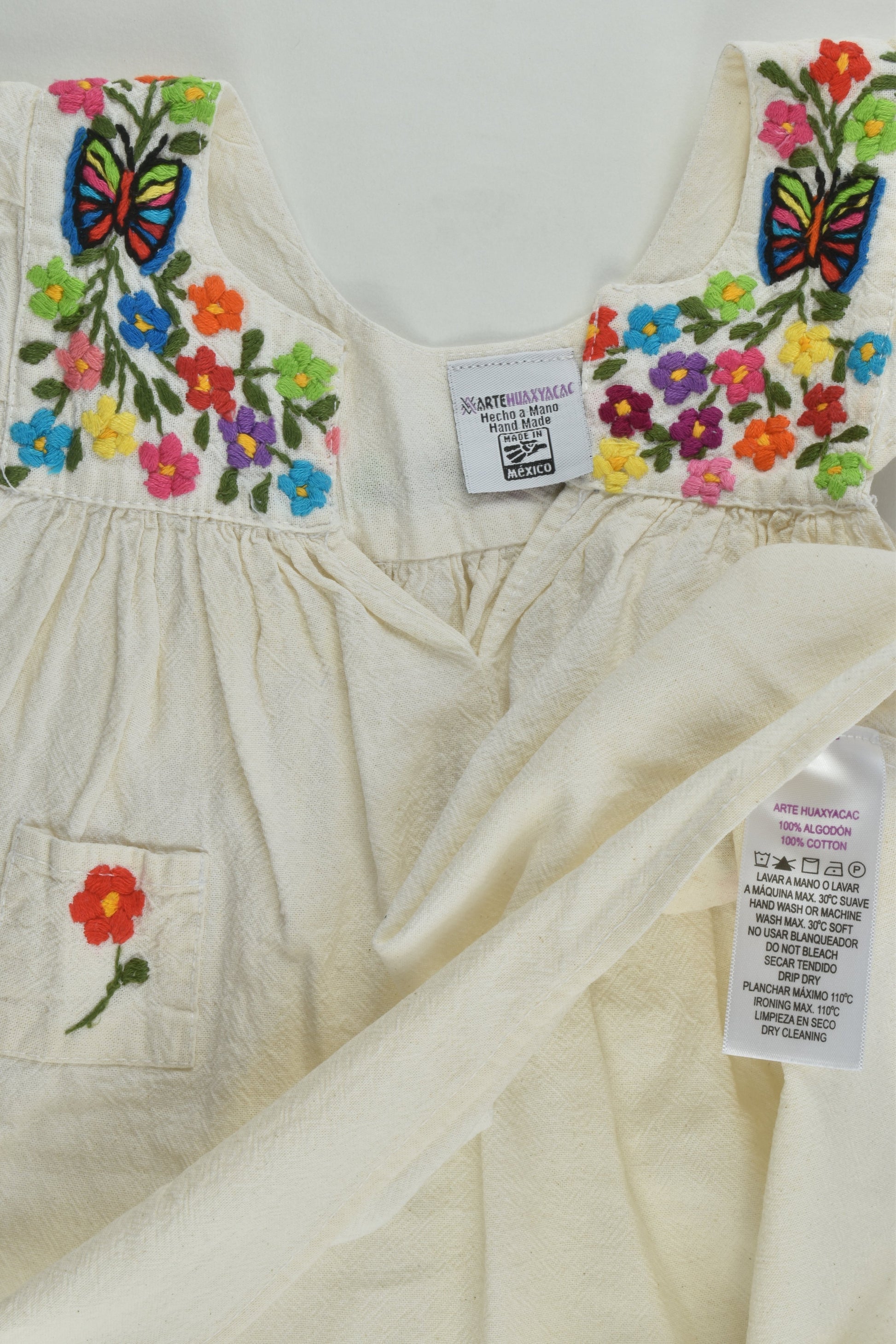 Arte Huaxyacac Size approx 2-3 Handmade Linen-feel Blouse with Floral Embroidery