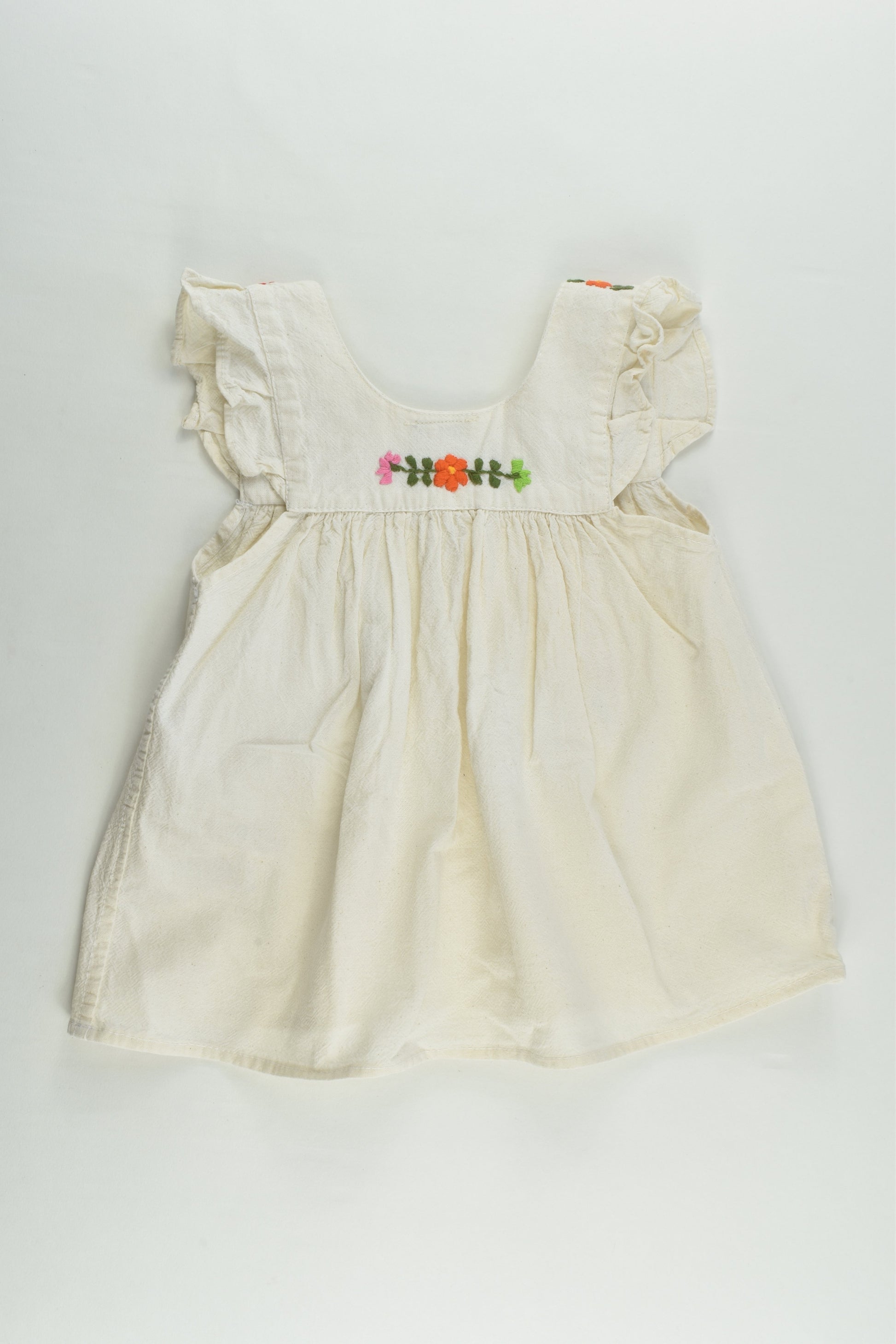 Arte Huaxyacac Size approx 2-3 Handmade Linen-feel Blouse with Floral Embroidery