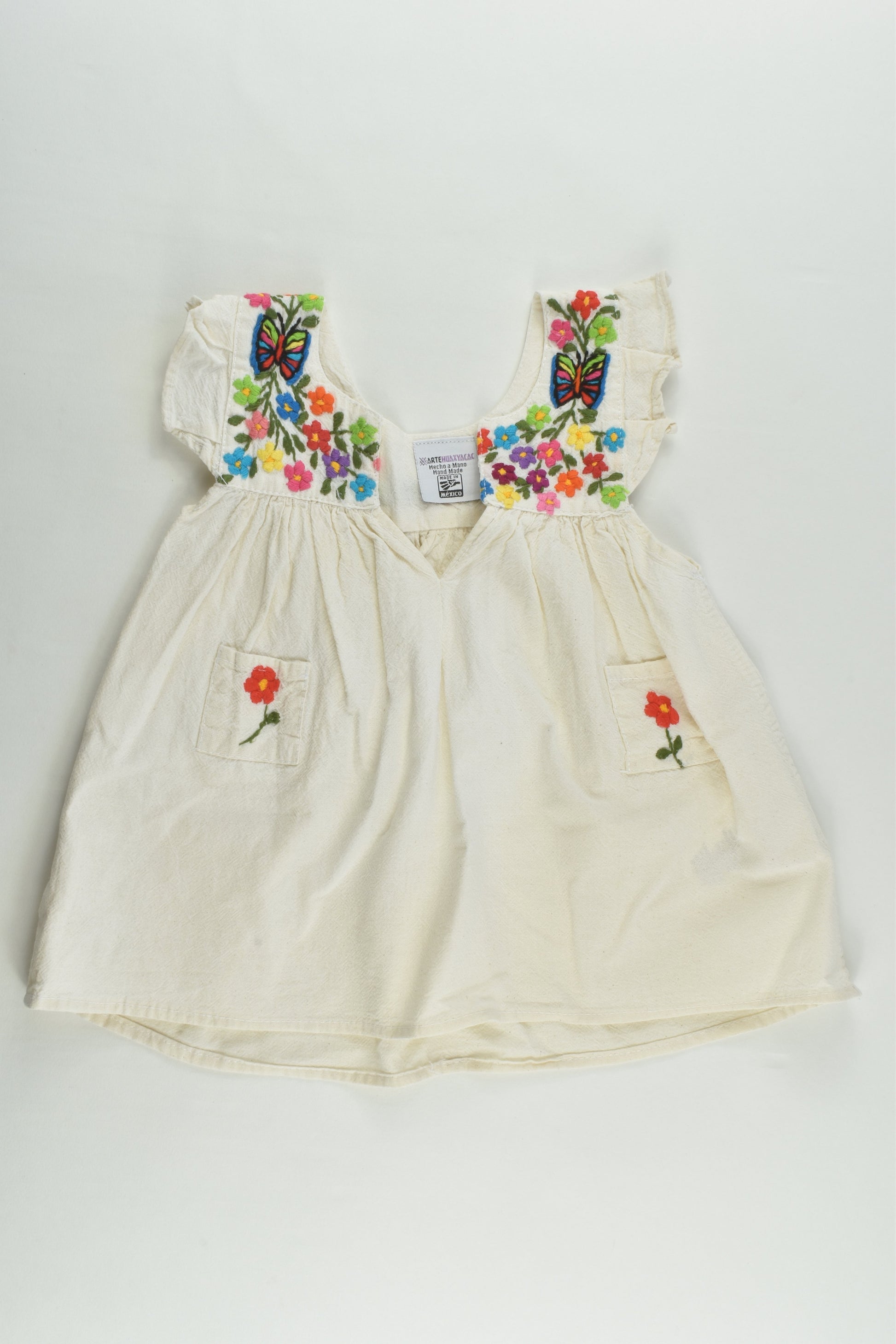Arte Huaxyacac Size approx 2-3 Handmade Linen-feel Blouse with Floral Embroidery