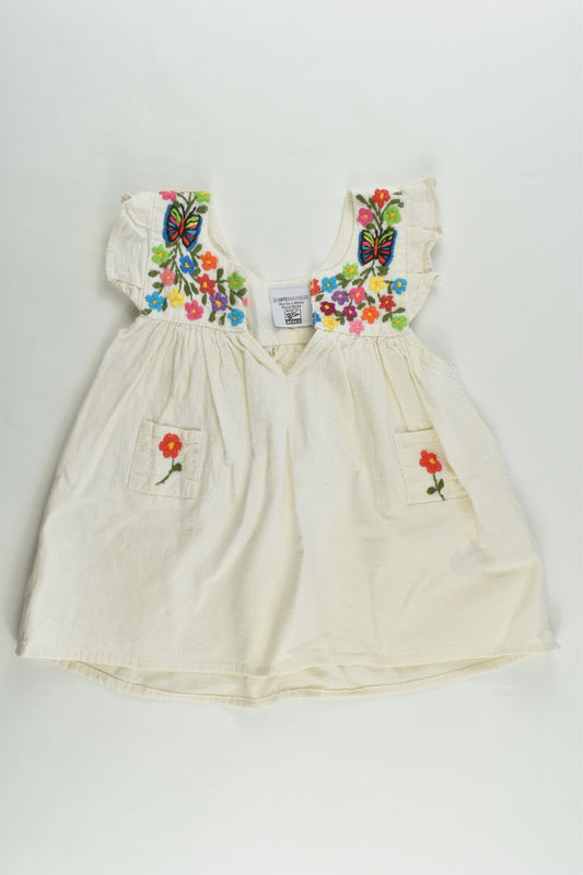Arte Huaxyacac Size approx 2-3 Handmade Linen-feel Blouse with Floral Embroidery
