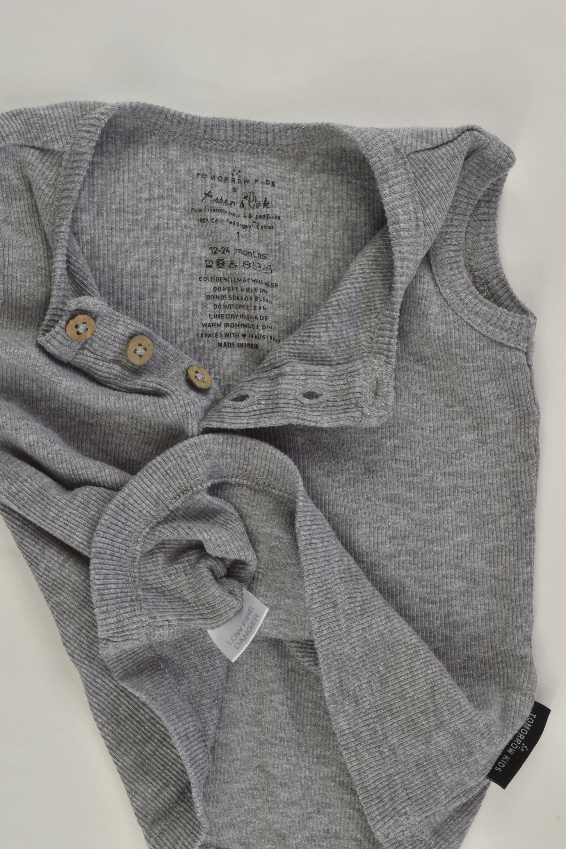 Aster & Oak Organic (AU) Size 1 Grey Henley Tank Top