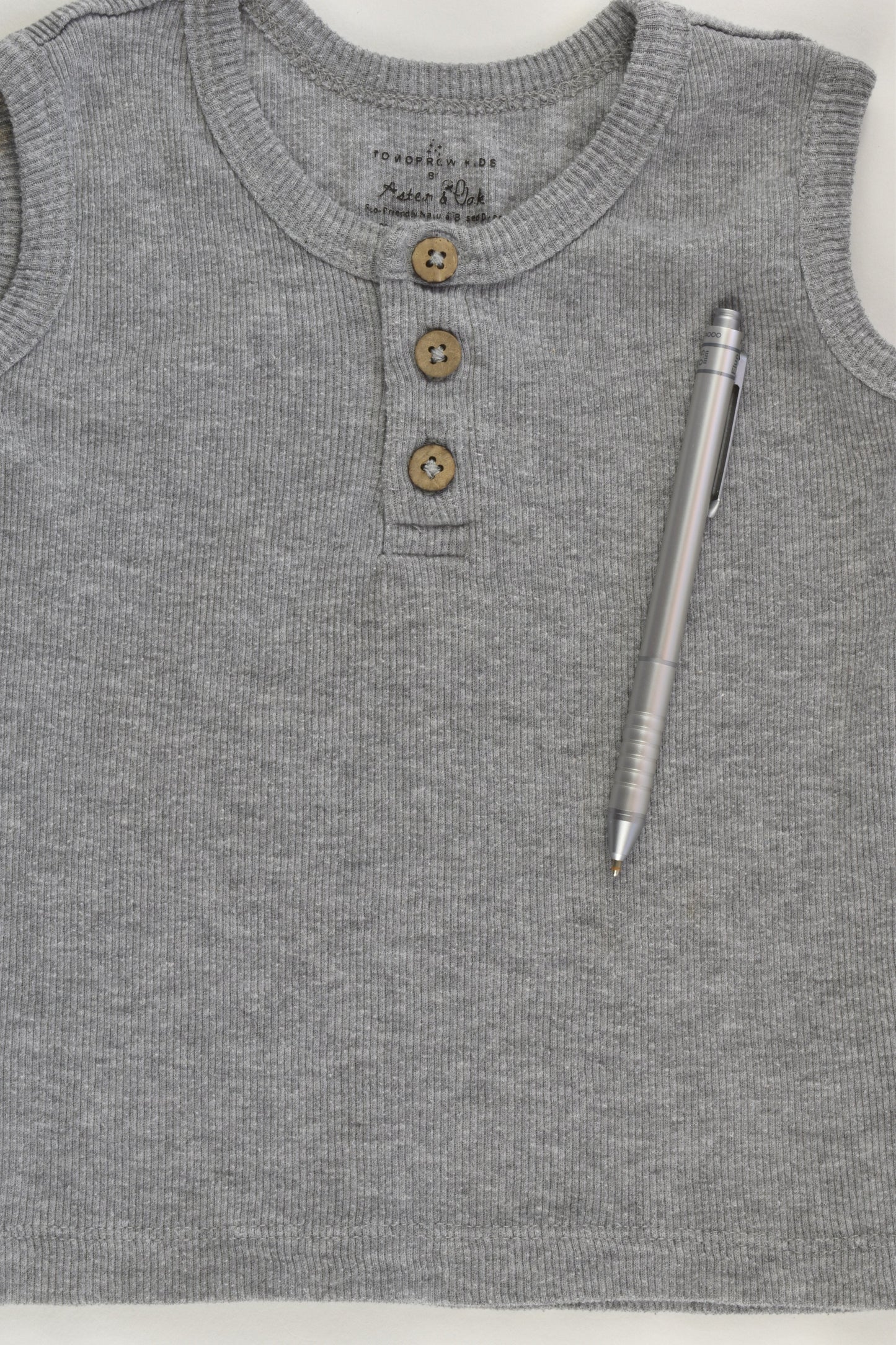 Aster & Oak Organic (AU) Size 1 Grey Henley Tank Top