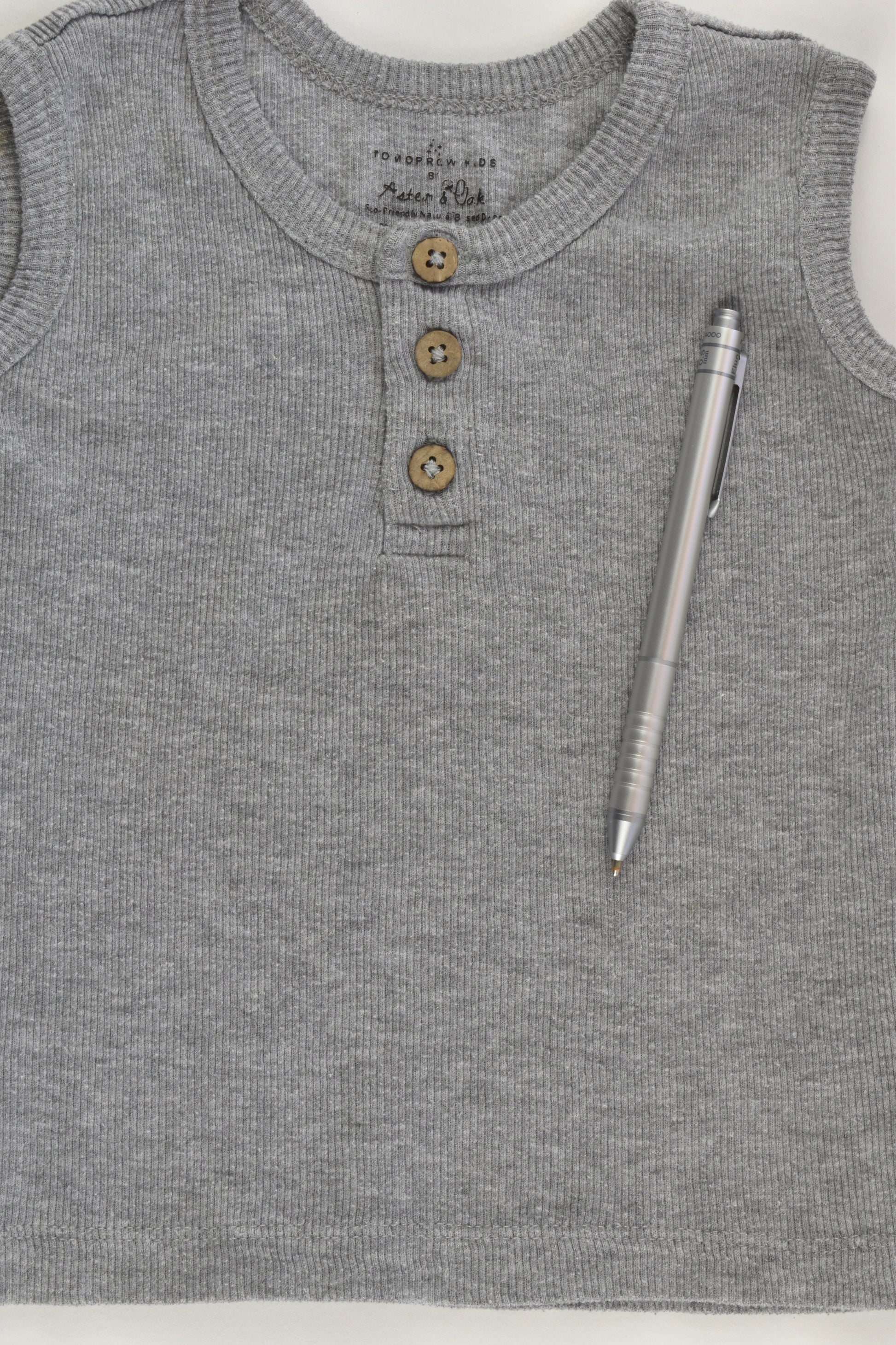 Aster & Oak Organic (AU) Size 1 Grey Henley Tank Top