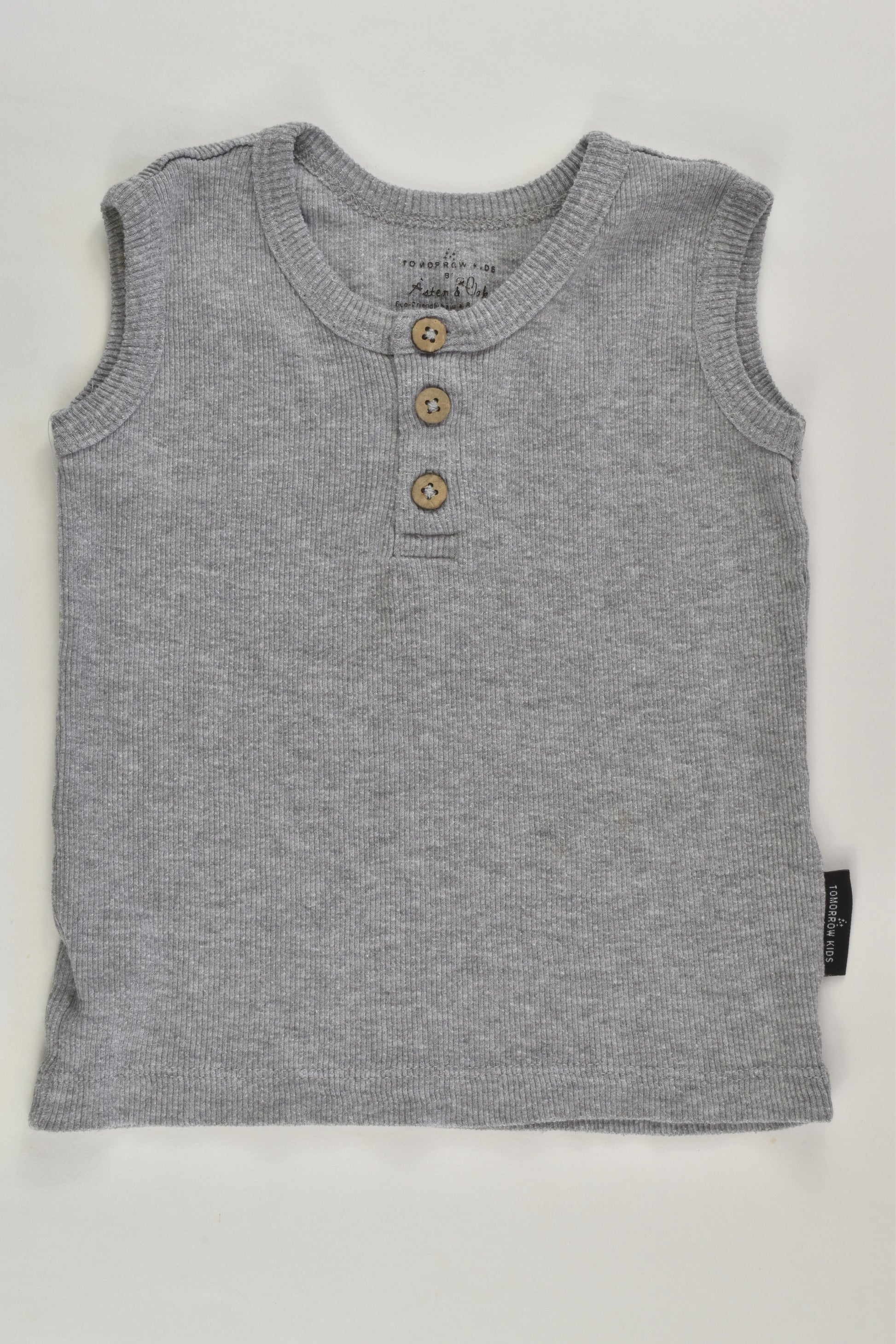 Aster & Oak Organic (AU) Size 1 Grey Henley Tank Top