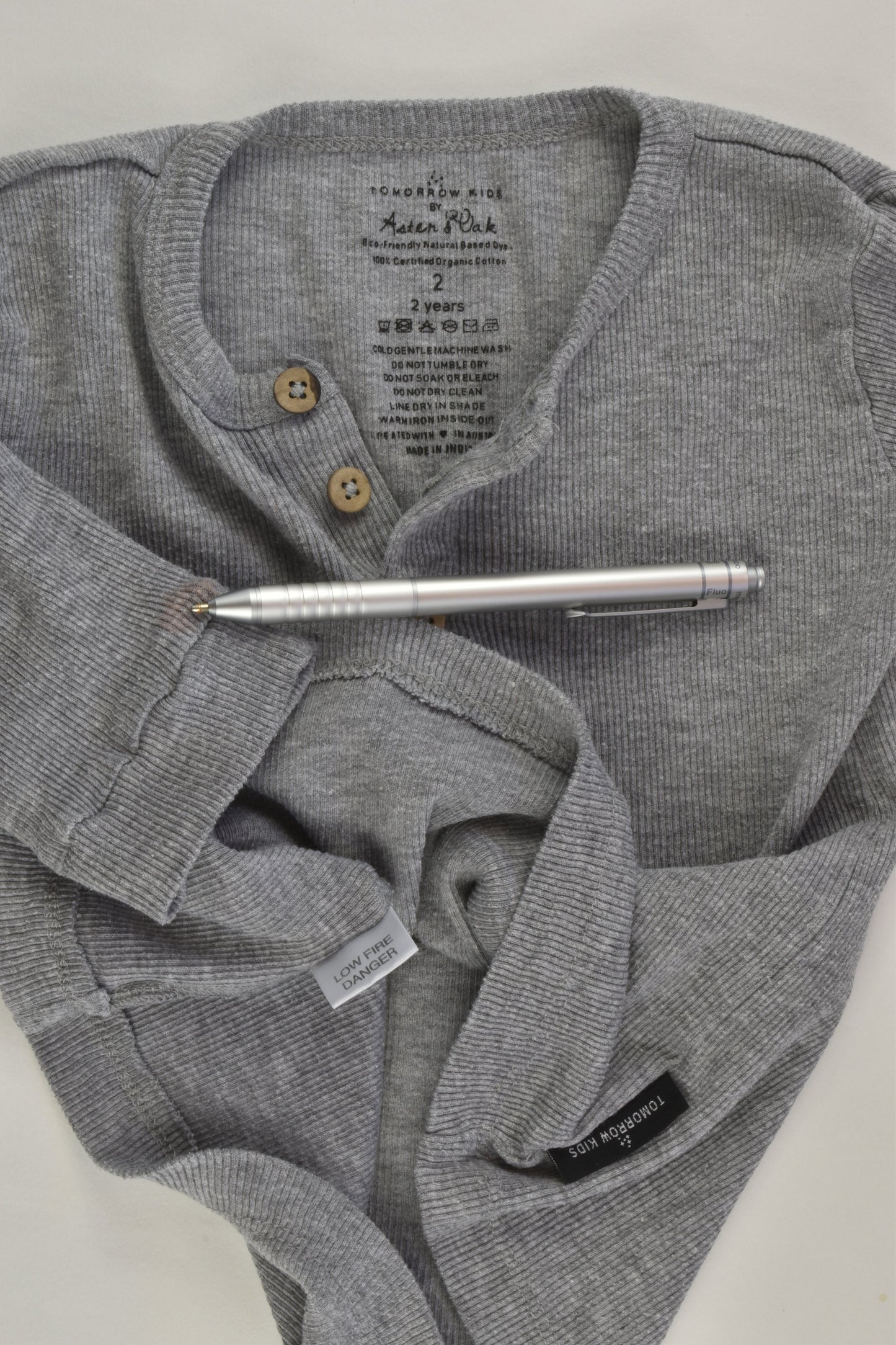 Aster & Oak Organic (AU) Size 2 Grey Henley Top