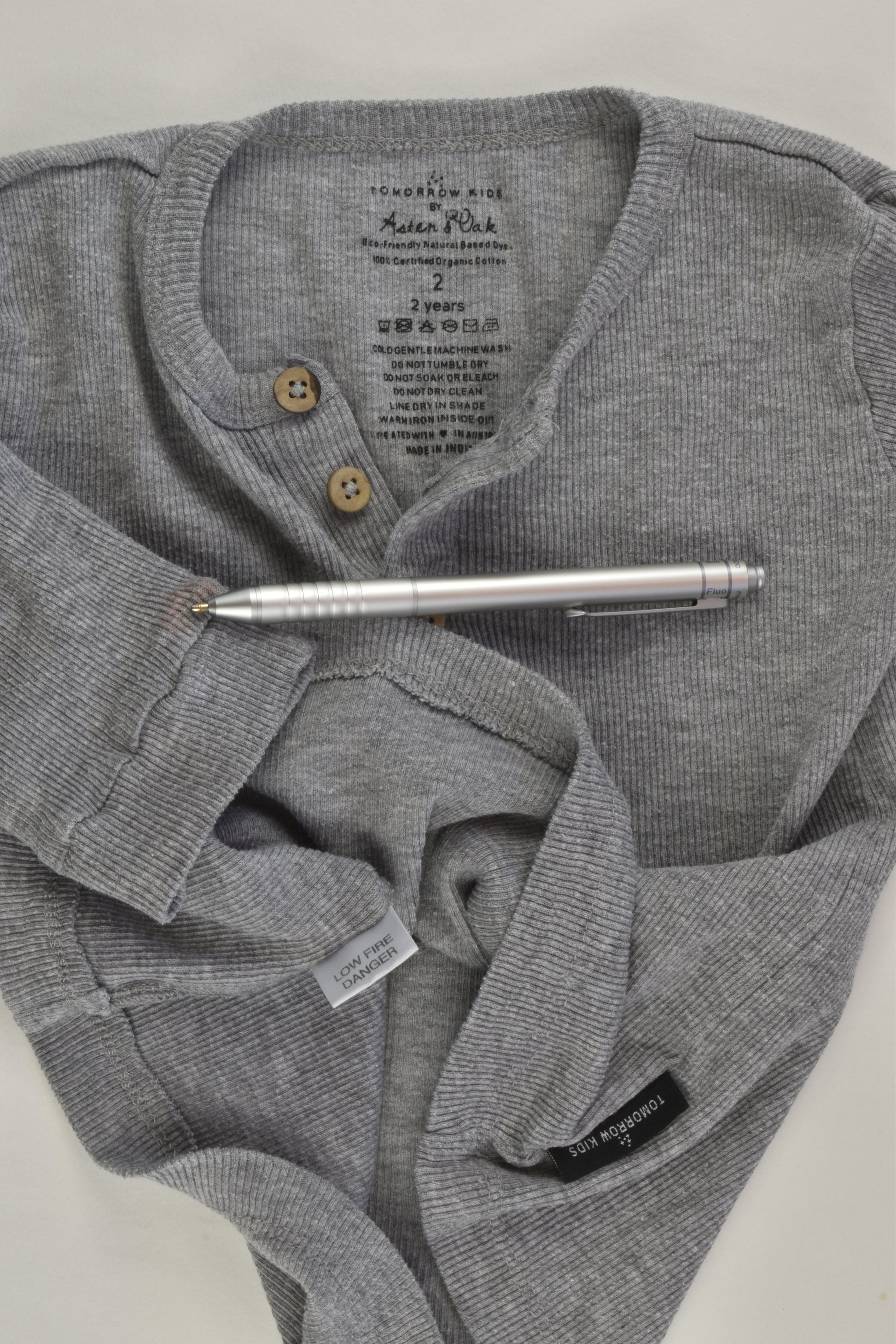 Aster & Oak Organic (AU) Size 2 Grey Henley Top