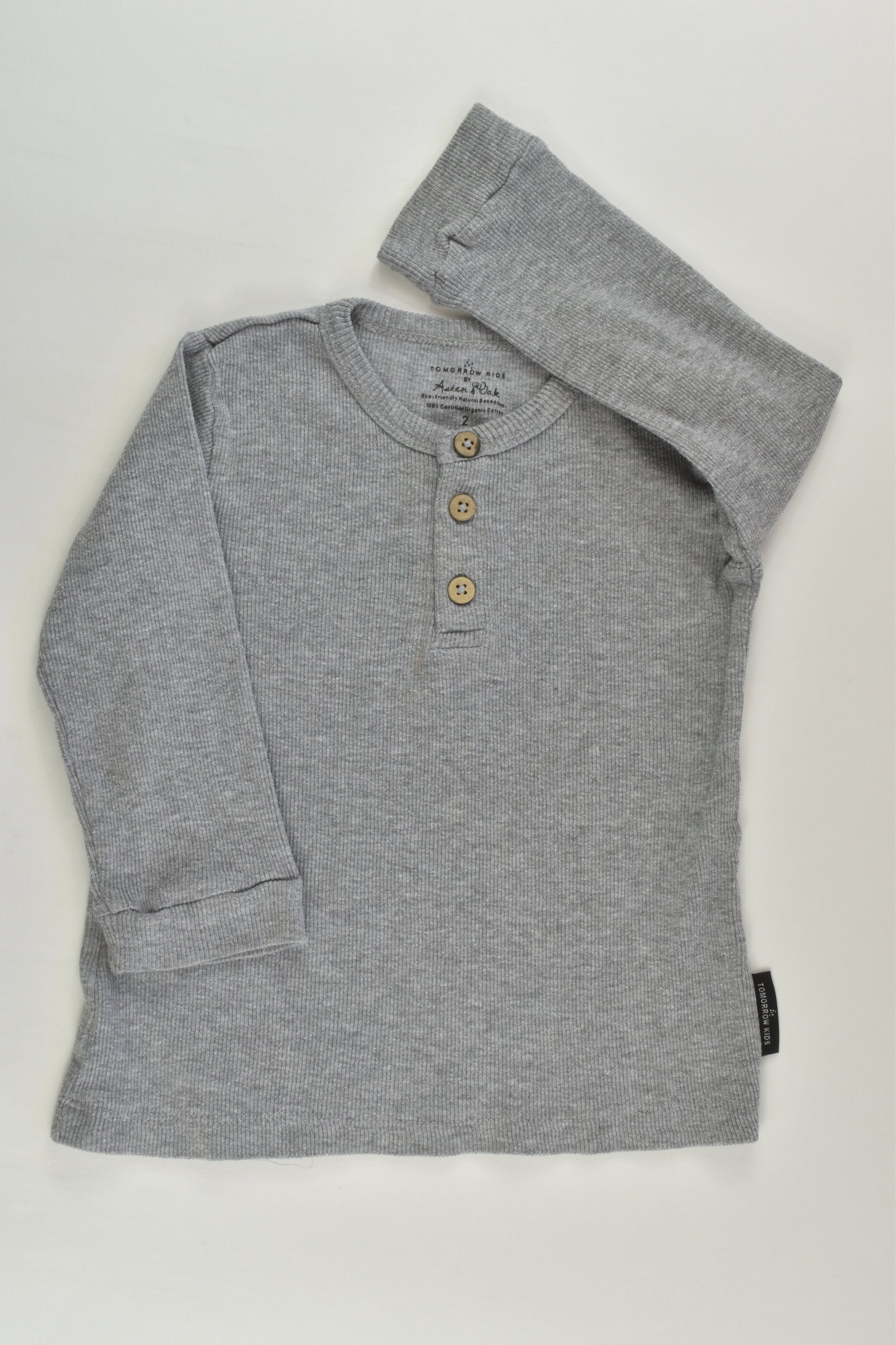Aster & Oak Organic (AU) Size 2 Grey Henley Top