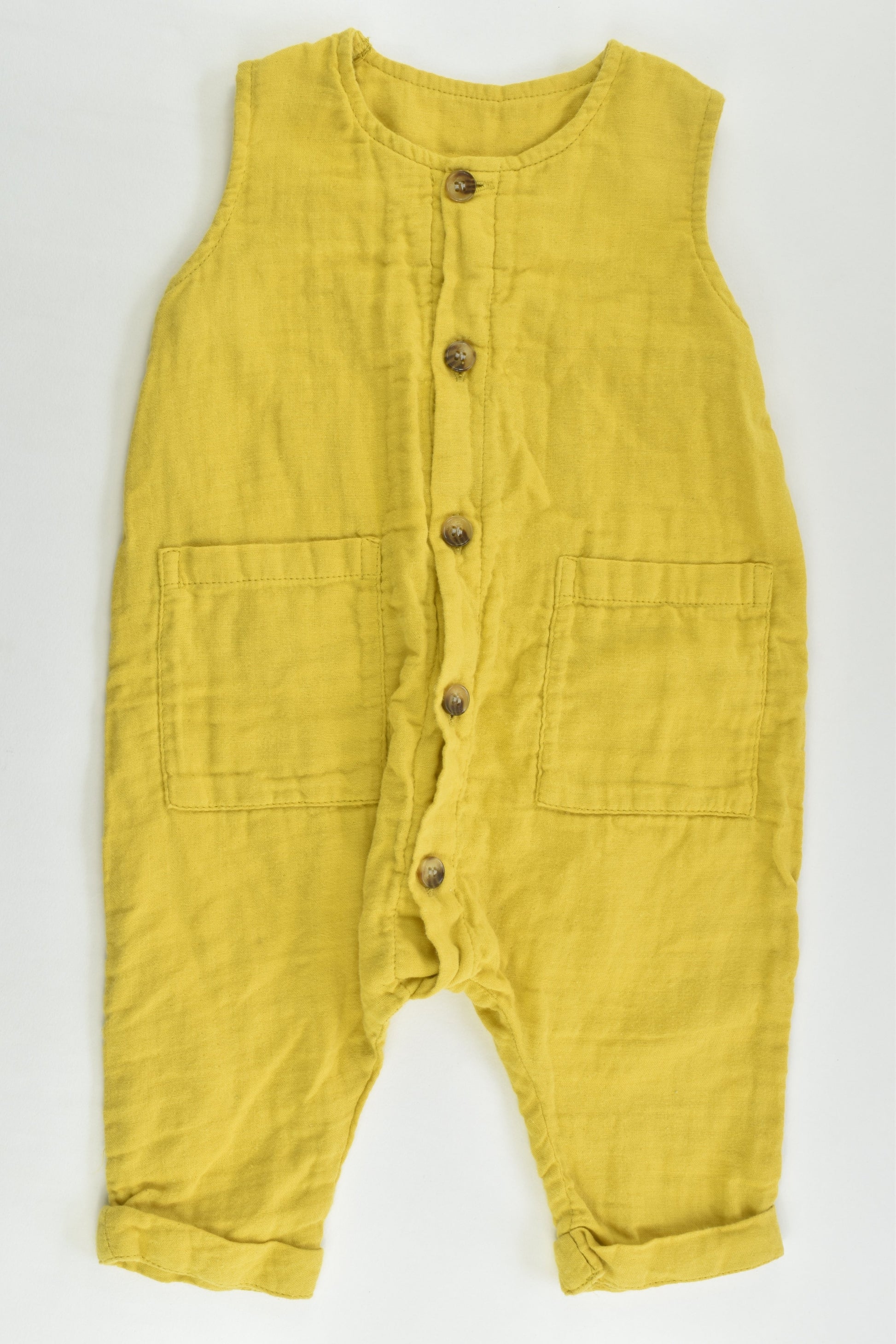 Baby Baby Size 00 (3-6 months) Mustard Playsuit with Wooden Buttons